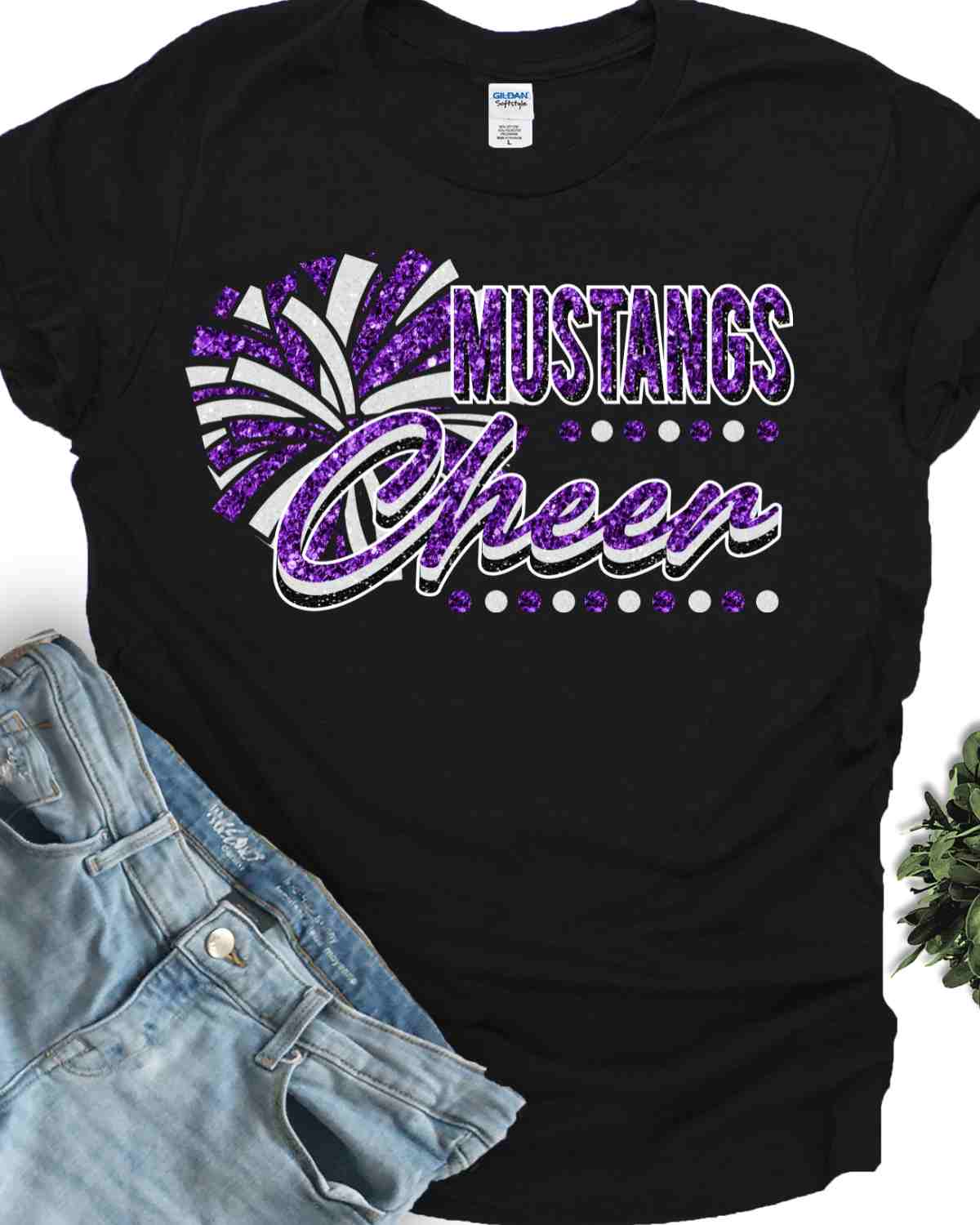 Mustangs Cheer Pom with Dots DTF Transfer