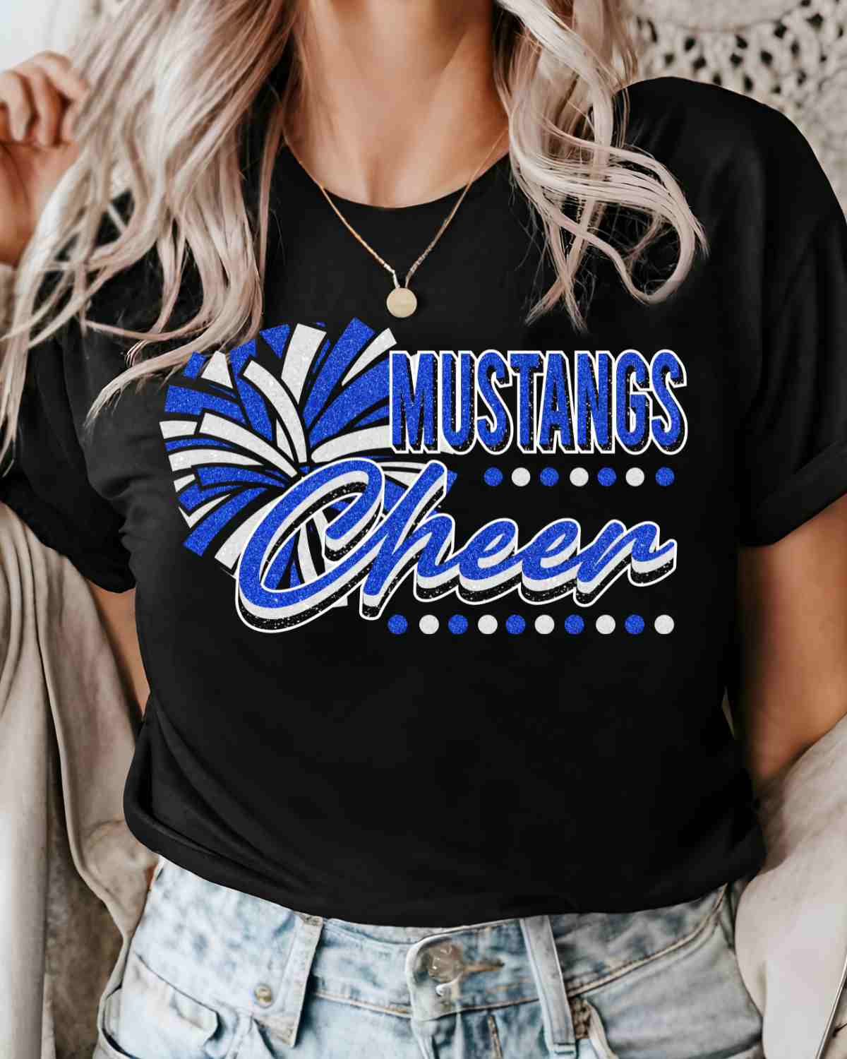 Mustangs Cheer Pom with Dots DTF Transfer