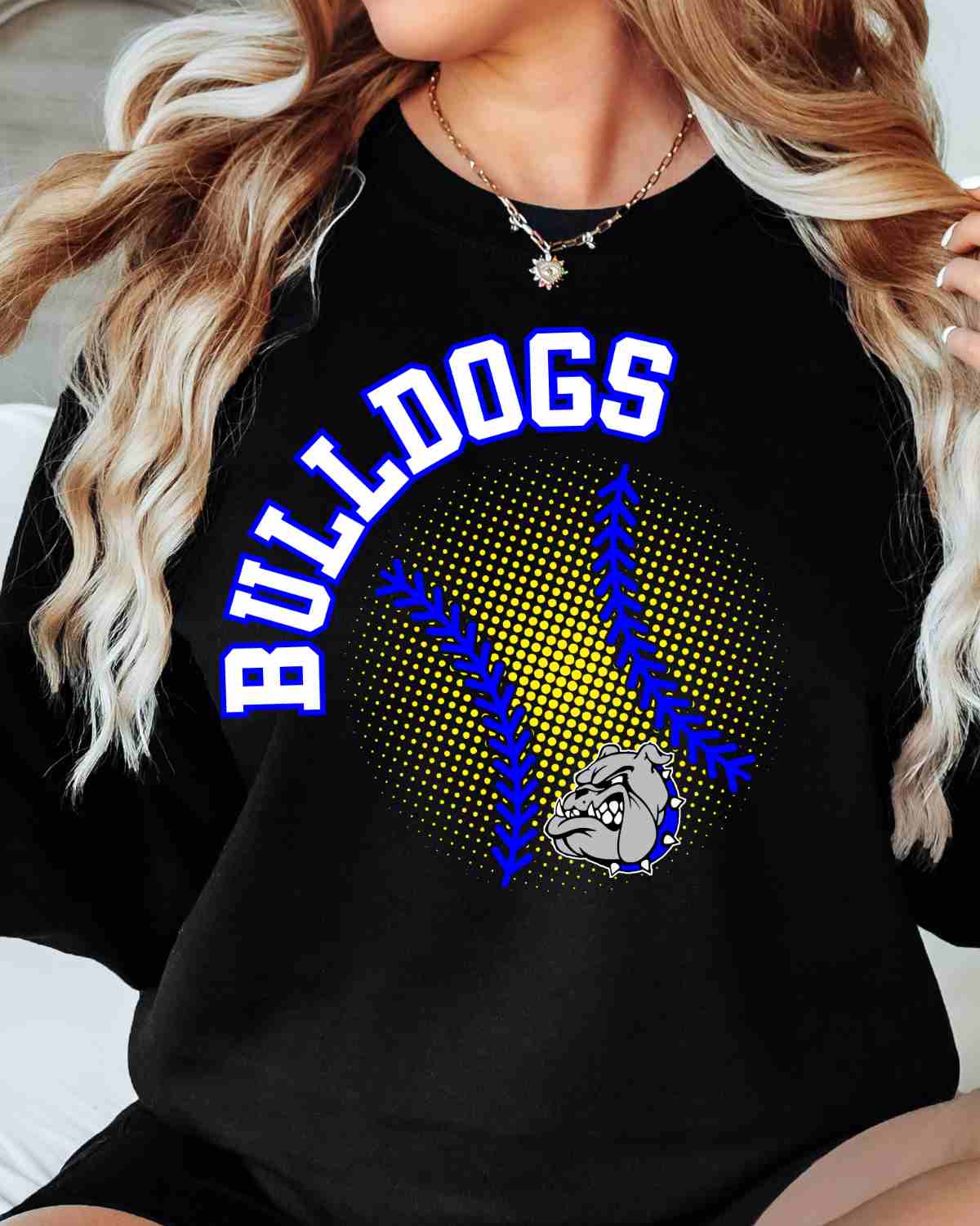 Bulldogs Softball Halftone Ball DTF Transfer - Rustic Grace Heat Transfer Company