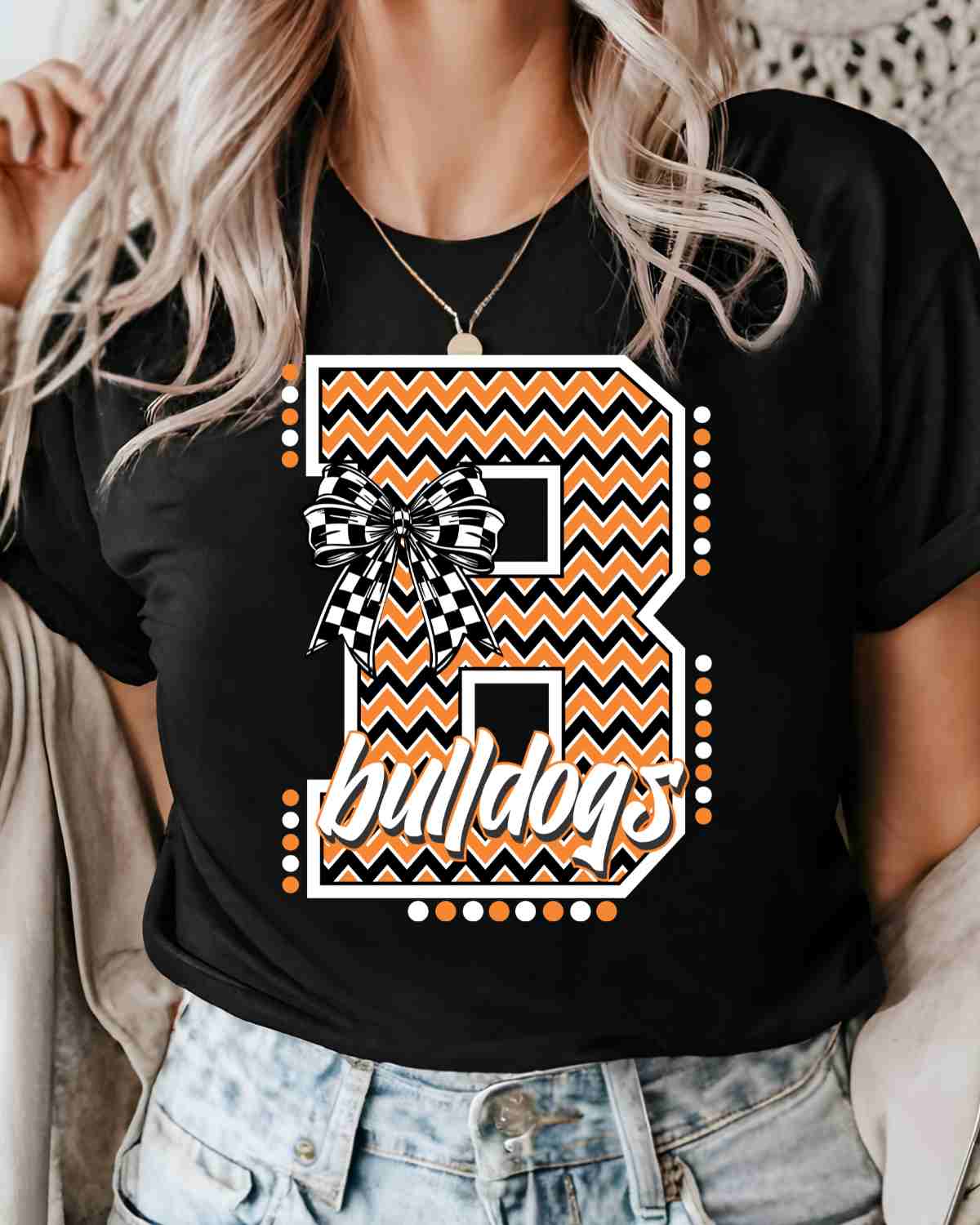 Bulldogs Chevron Letter Bow DTF Transfer