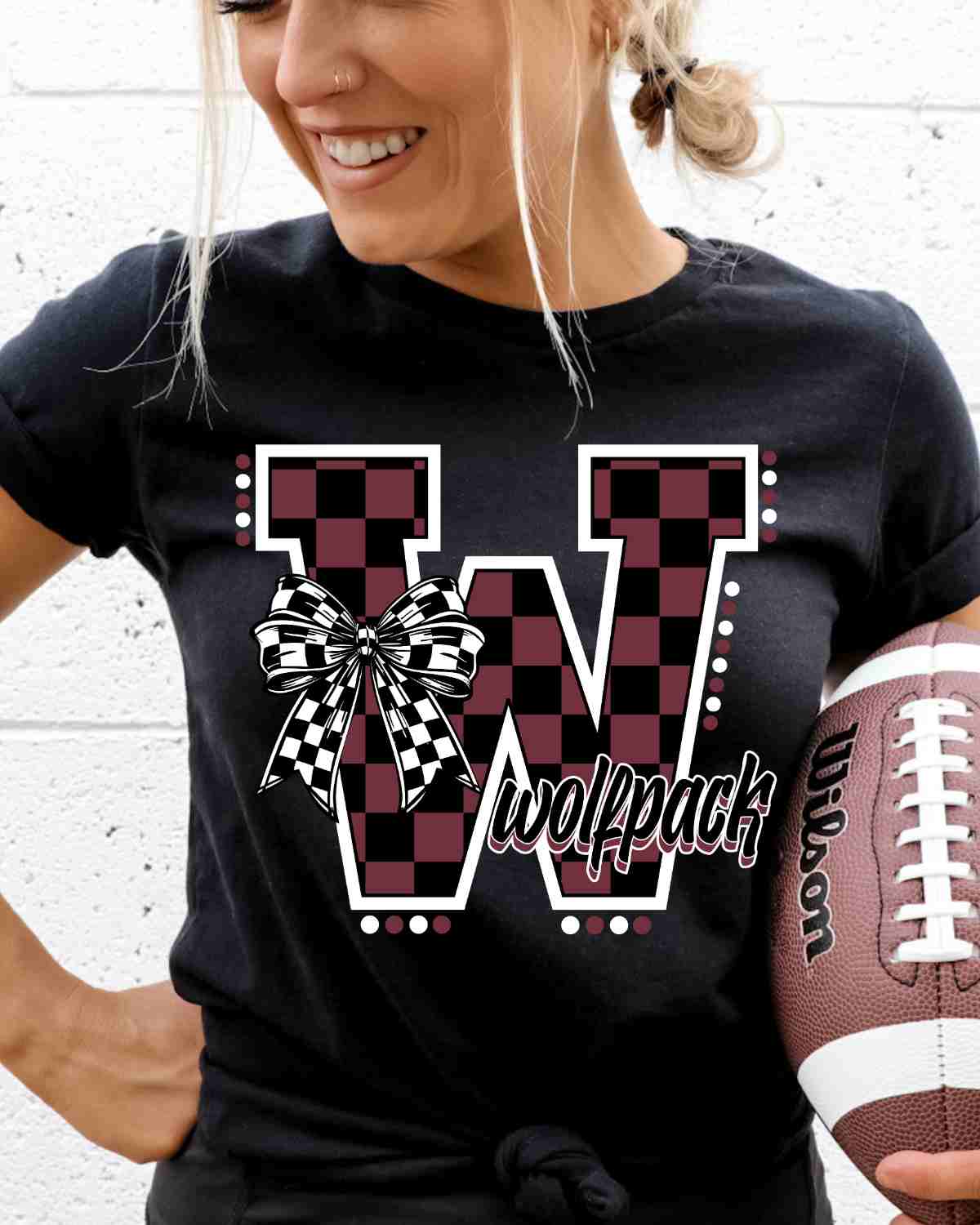Wolfpack Checkered Letter Bow DTF Transfer
