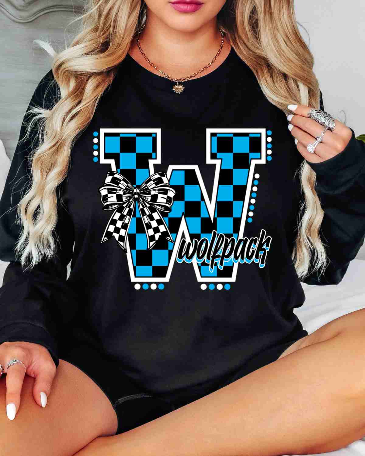 Wolfpack Checkered Letter Bow DTF Transfer