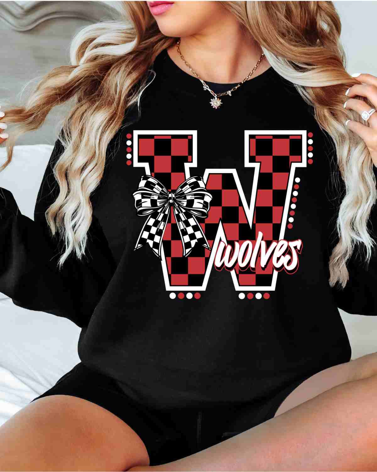 Wolves Checkered Letter Bow DTF Transfer