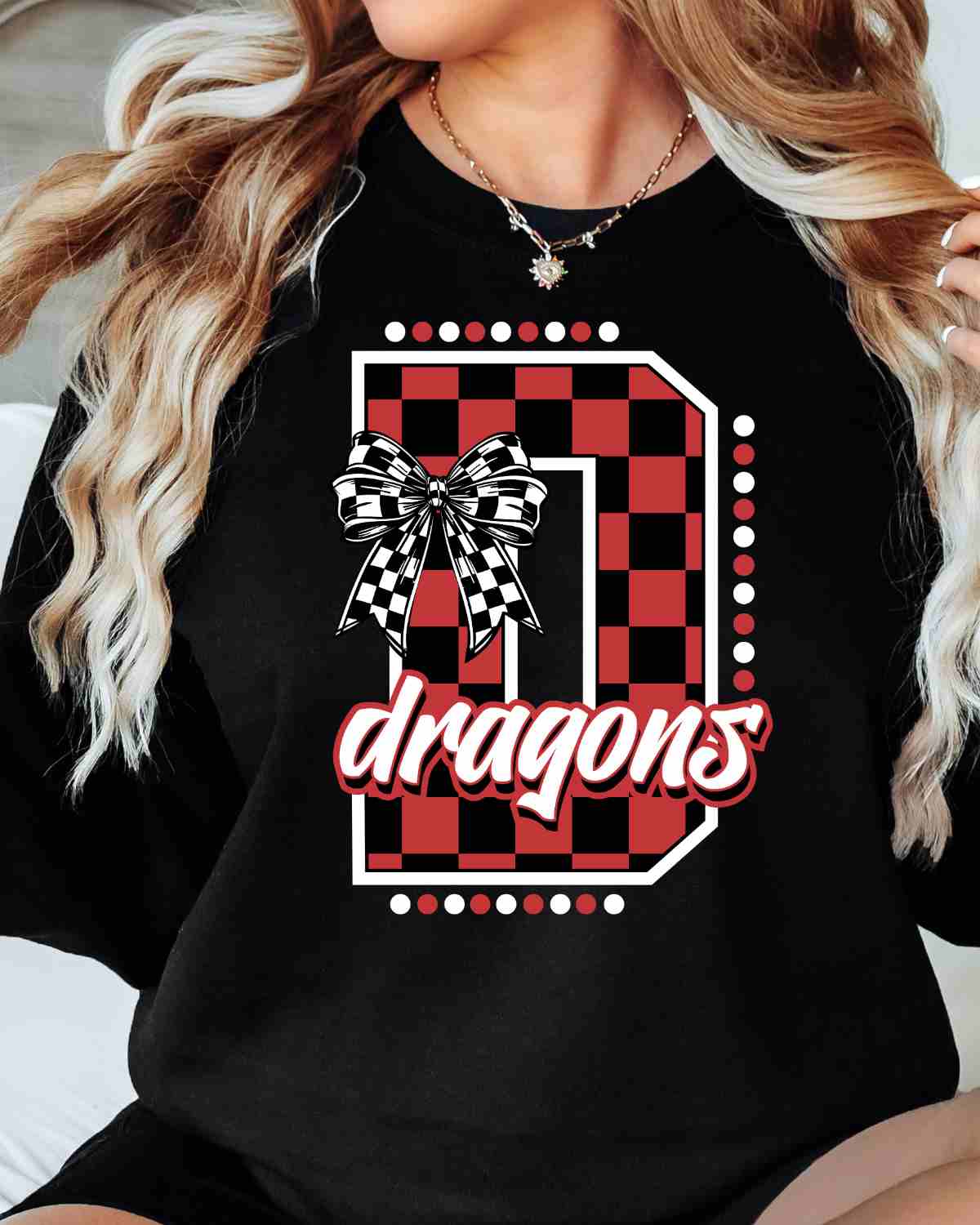 Dragons Checkered Letter Bow DTF Transfer