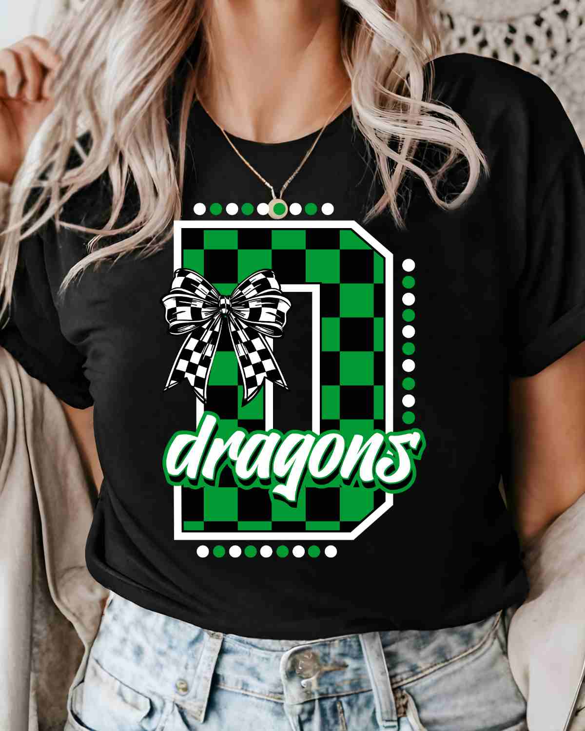 Dragons Checkered Letter Bow DTF Transfer
