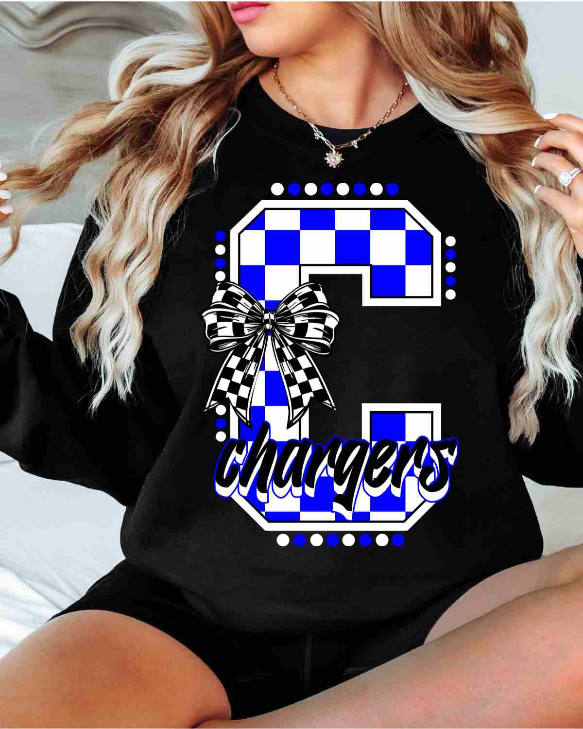 Chargers Checkered Letter Bow DTF Transfer