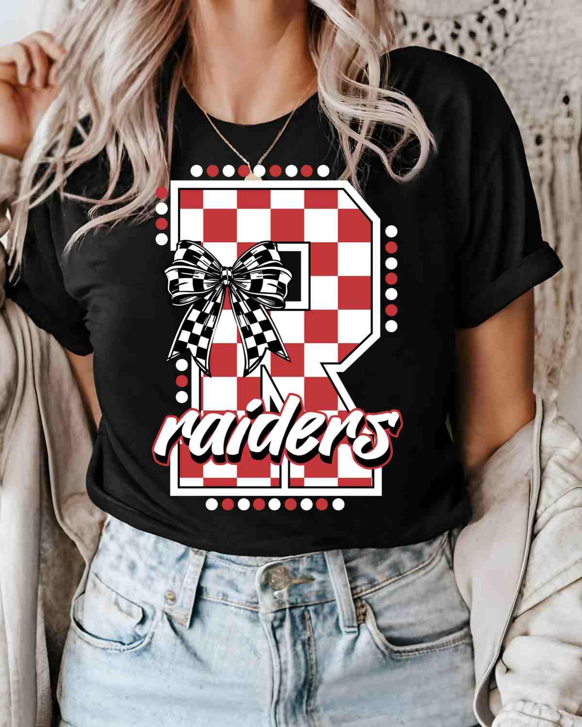 Raiders Checkered Letter Bow DTF Transfer