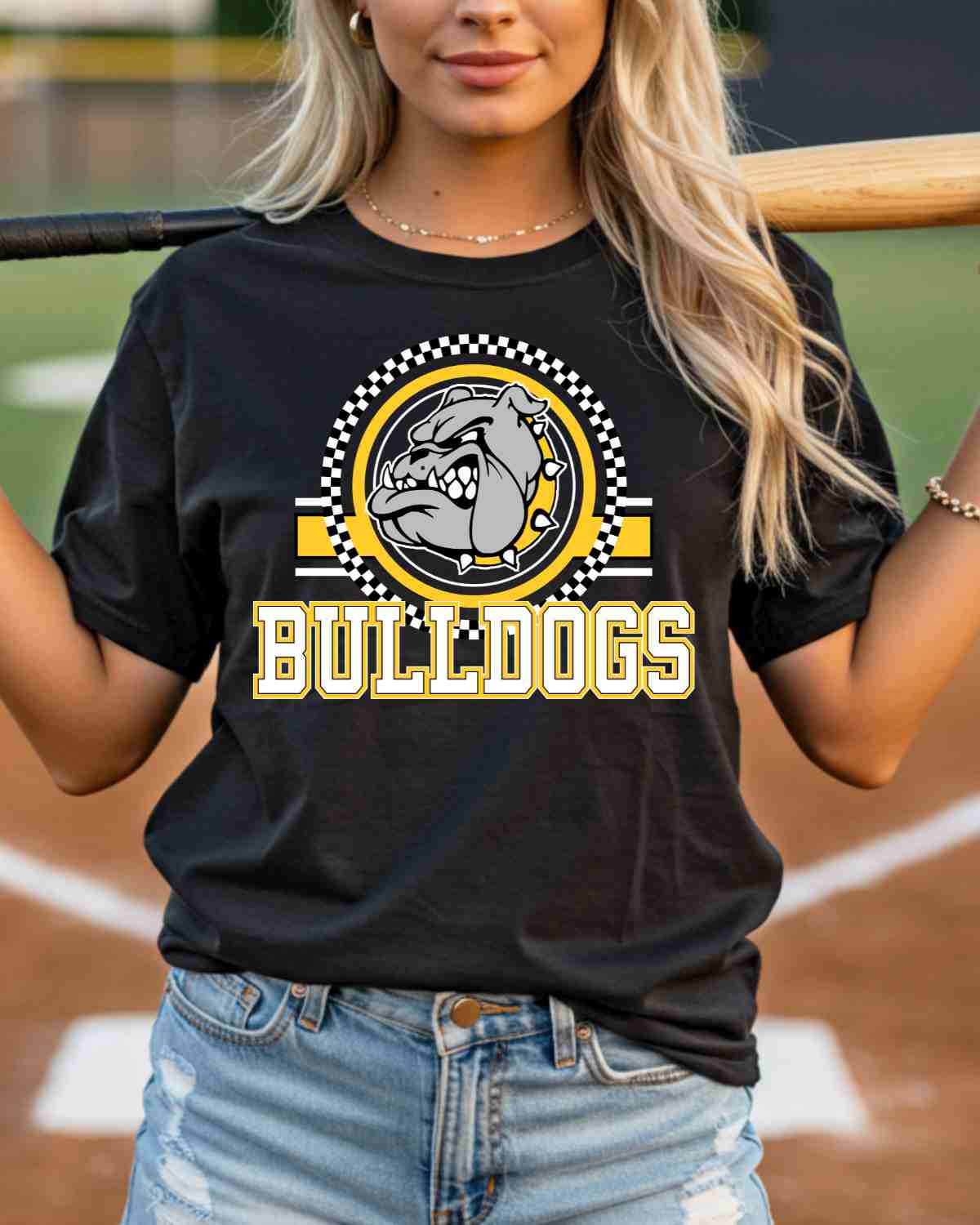Bulldogs Checkered Circle Logo DTF Transfer - Rustic Grace Heat Transfer Company