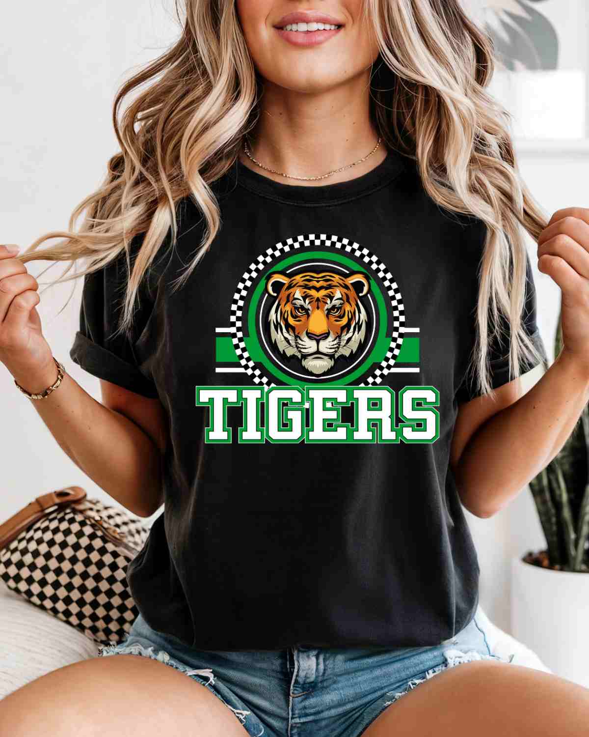 Tigers Checkered Circle Logo DTF Transfer - Rustic Grace Heat Transfer Company