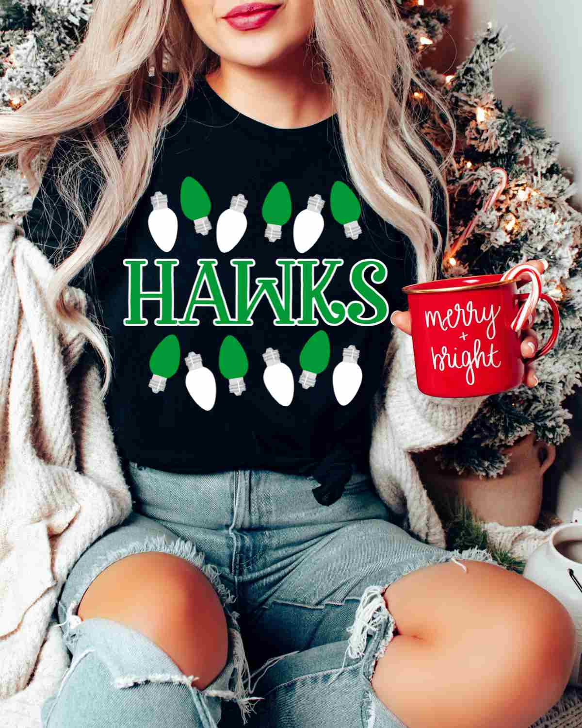 Hawks Christmas Lights DTF Transfer