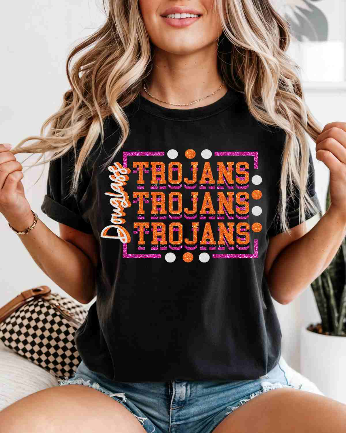 Douglass Trojans Rectangle Dots DTF Transfer