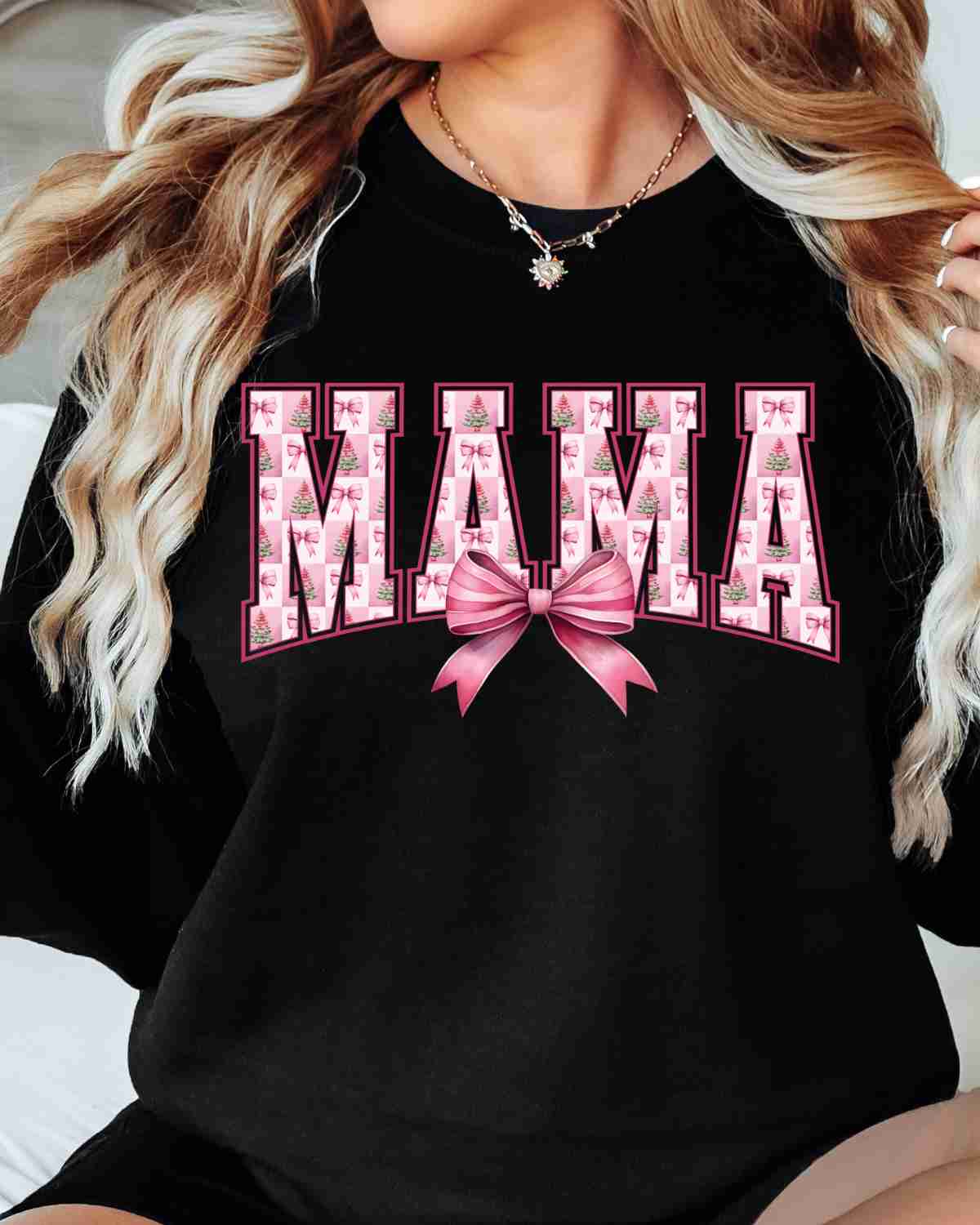 Mama Christmas Pink Bow DTF Transfer