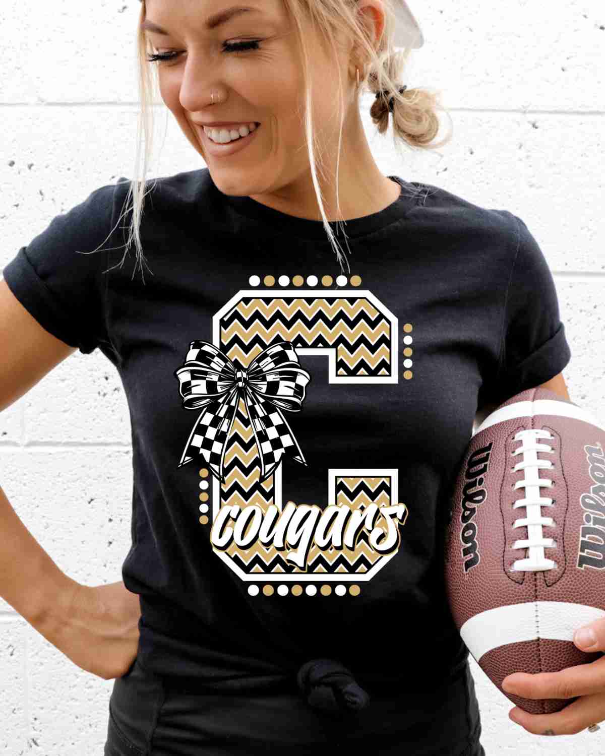 Cougars Letter Chevron Bow DTF Transfer