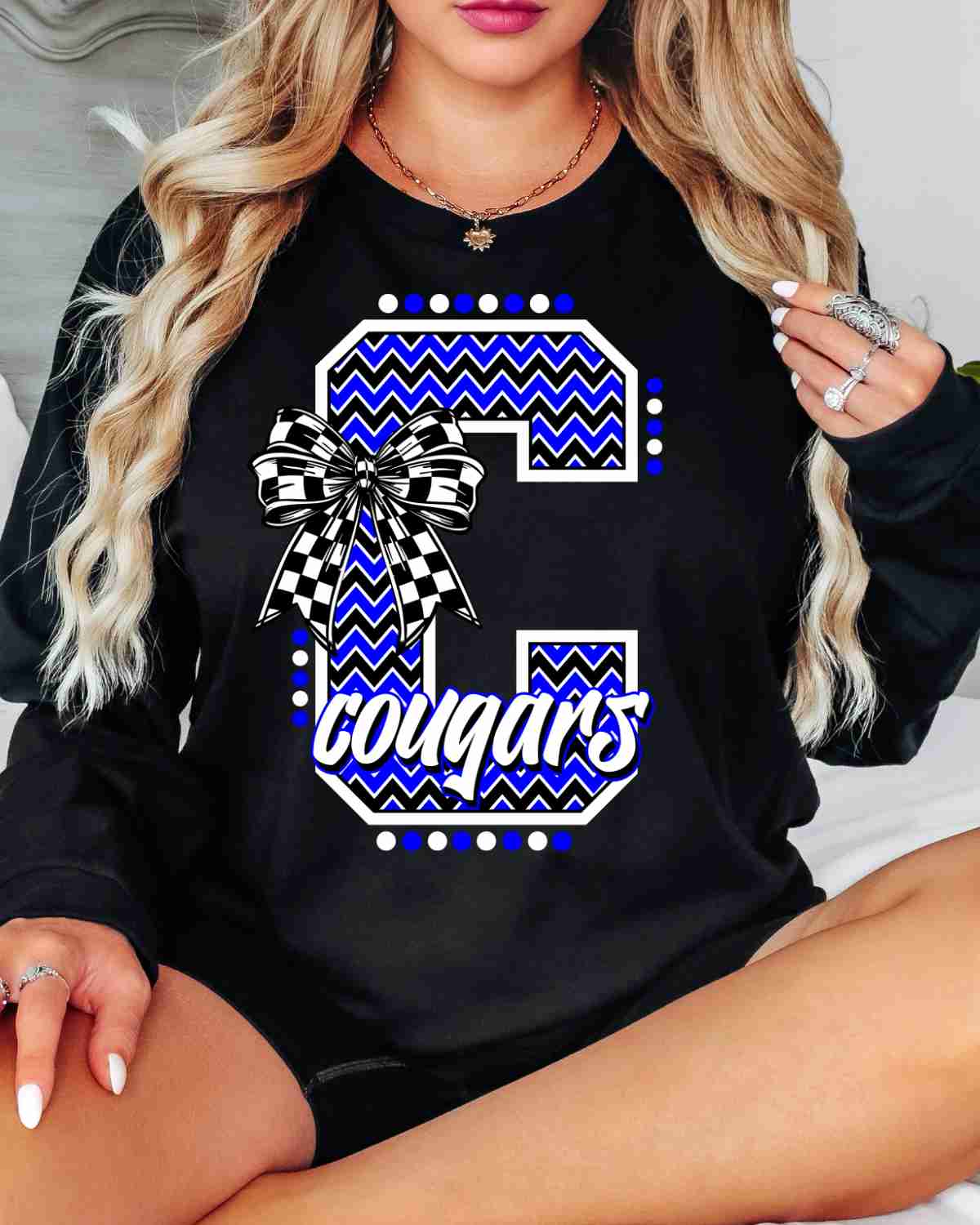 Cougars Letter Chevron Bow DTF Transfer