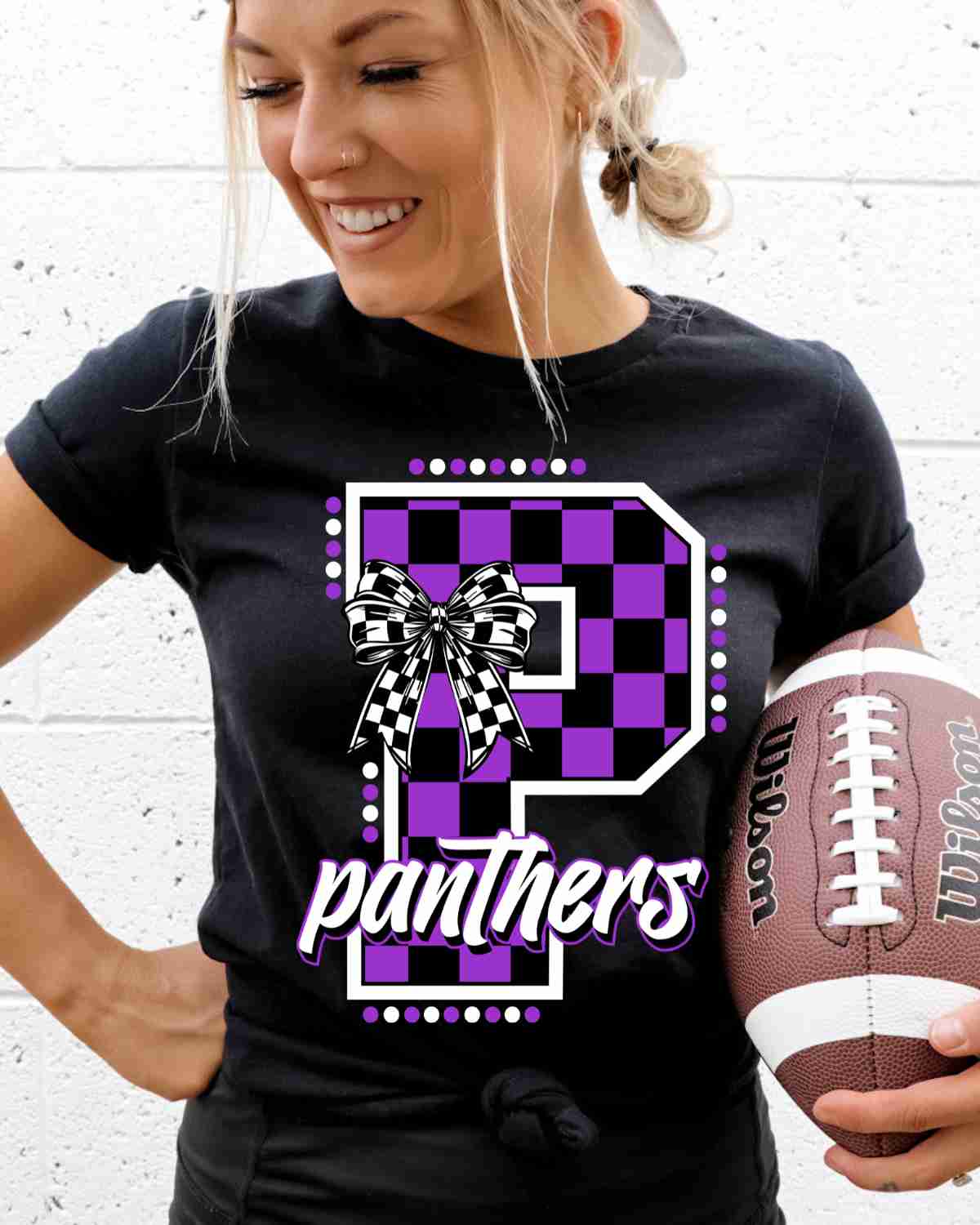 Panthers Checkered Letter Bow DTF Transfer