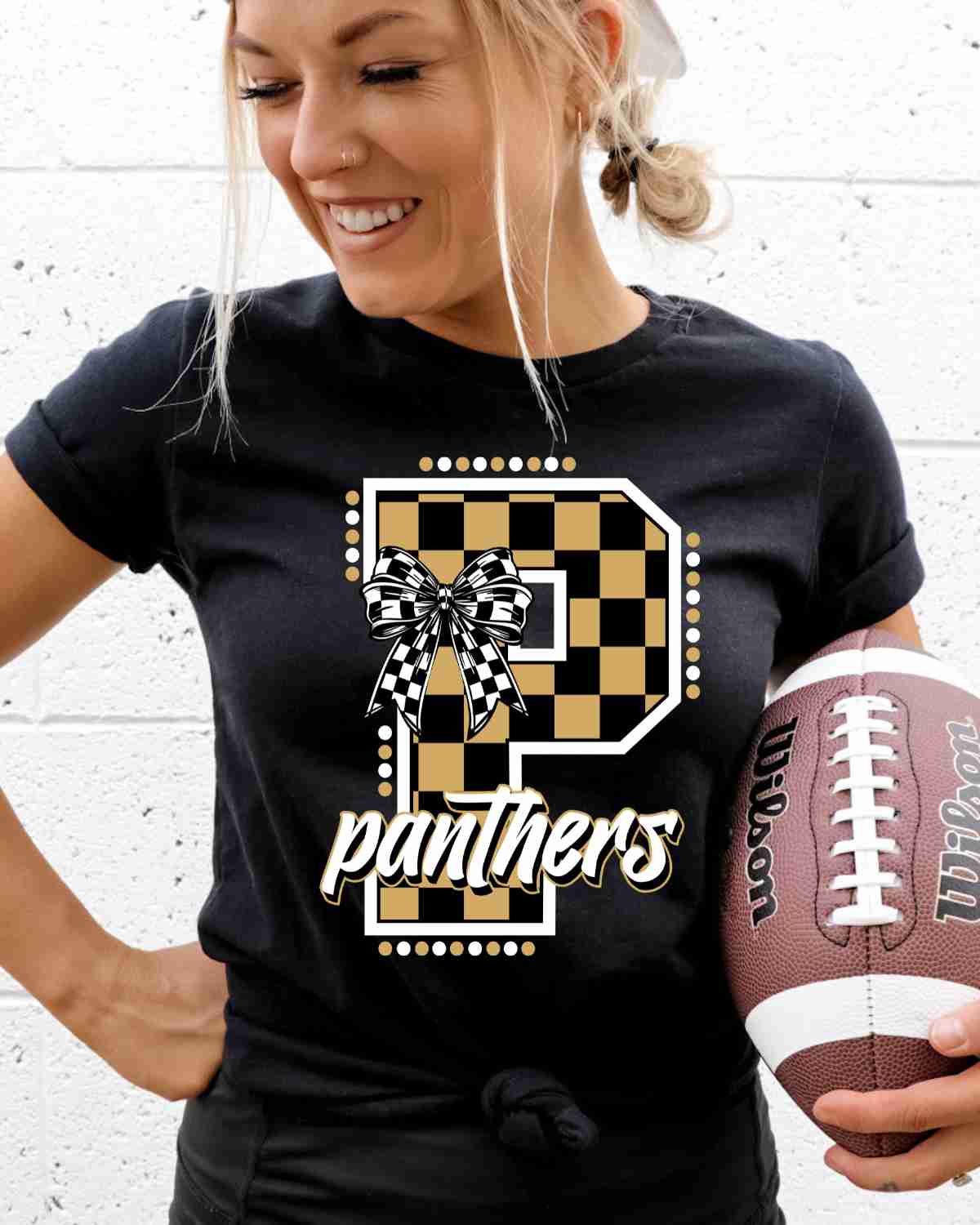 Panthers Checkered Letter Bow DTF Transfer