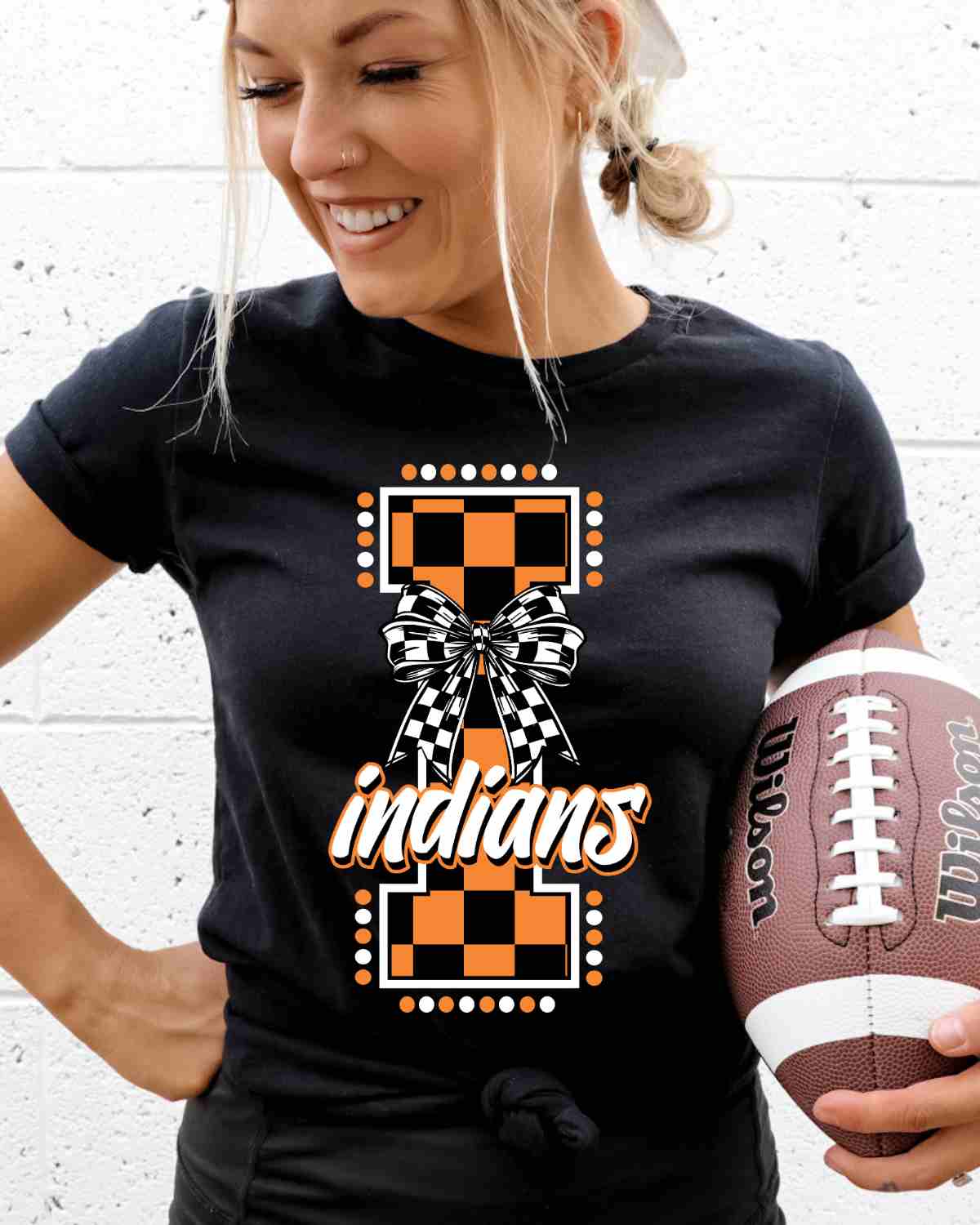Indians Checkered Letter Bow DTF Transfer
