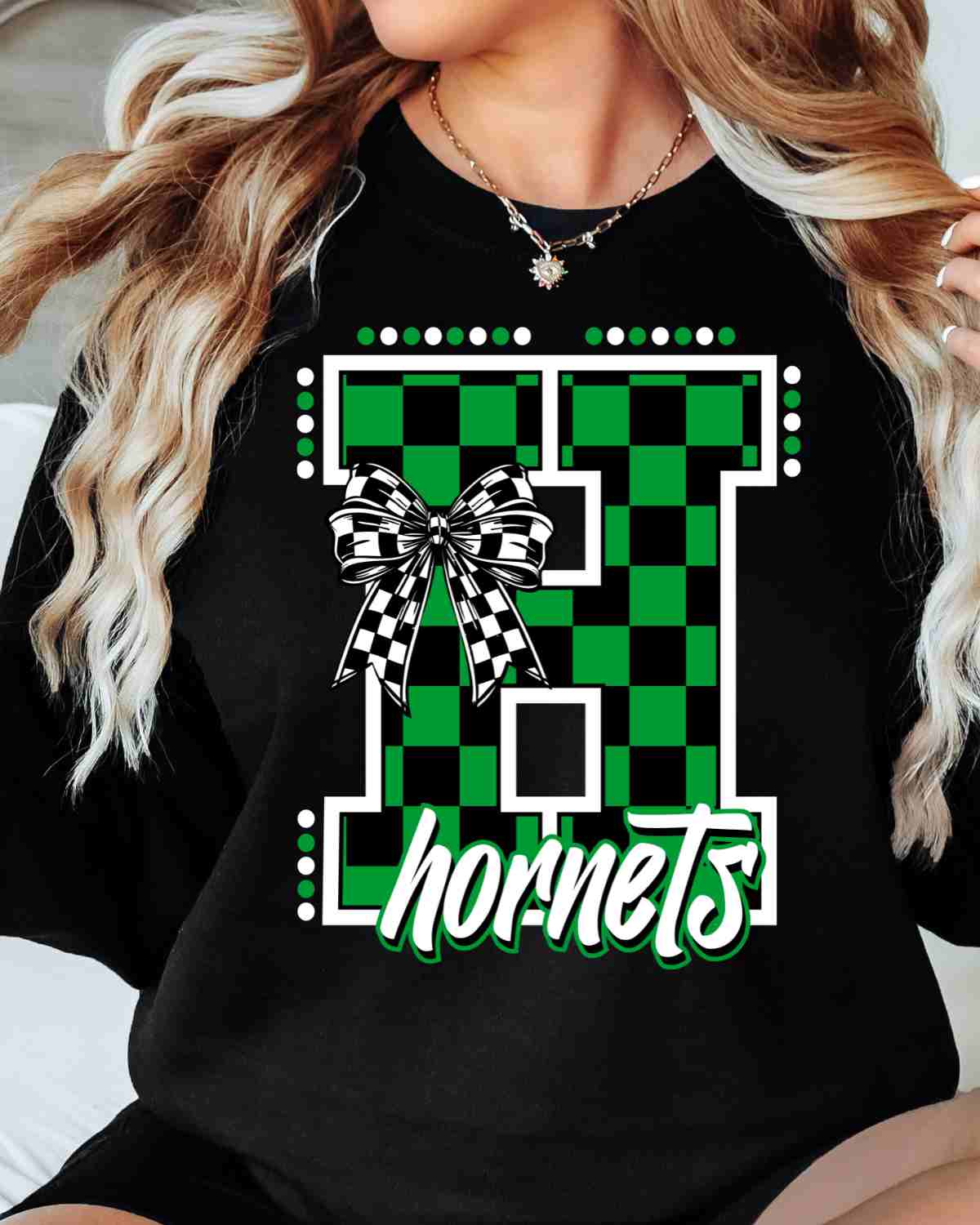 Hornets Checkered Letter Bow DTF Transfer