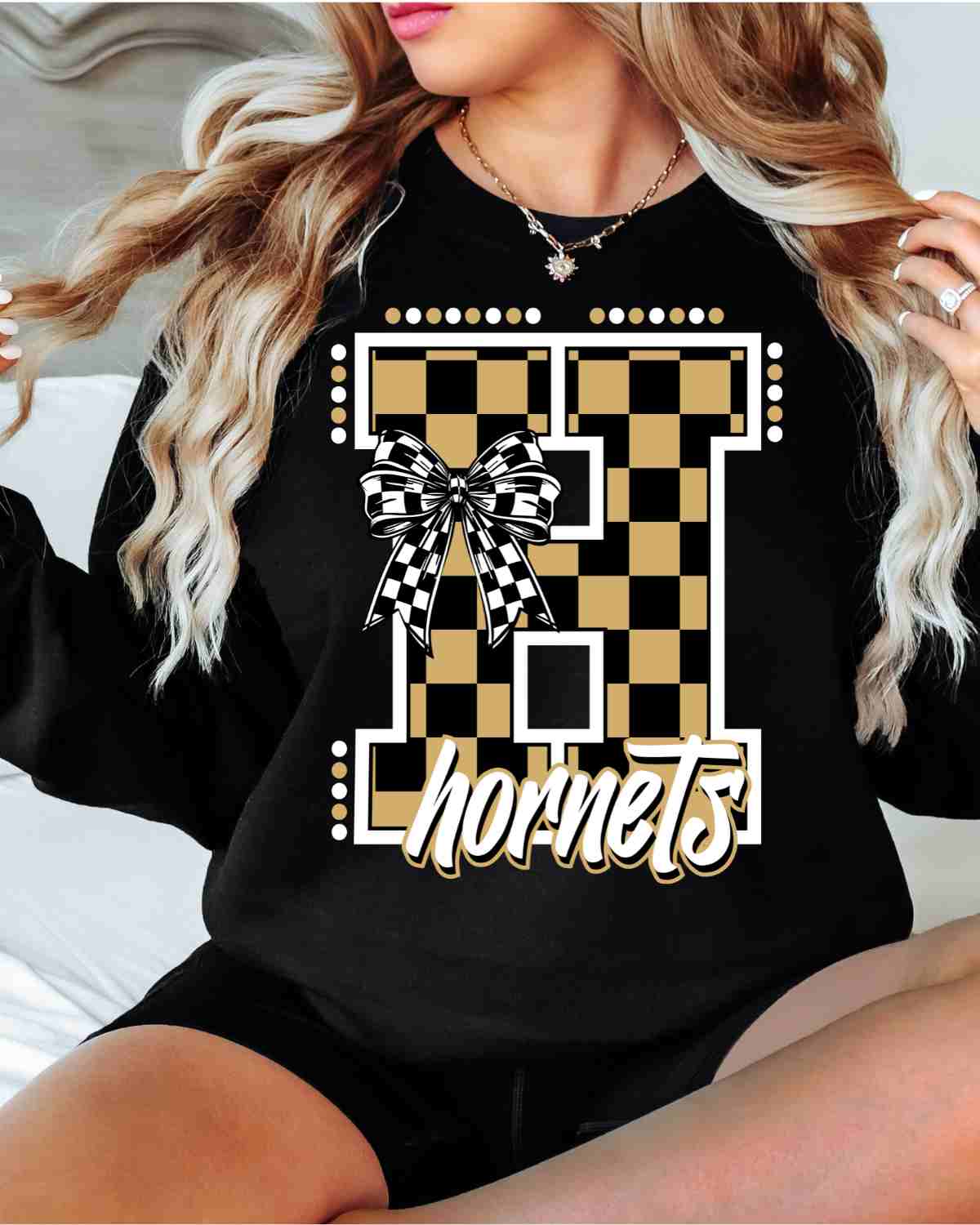 Hornets Checkered Letter Bow DTF Transfer