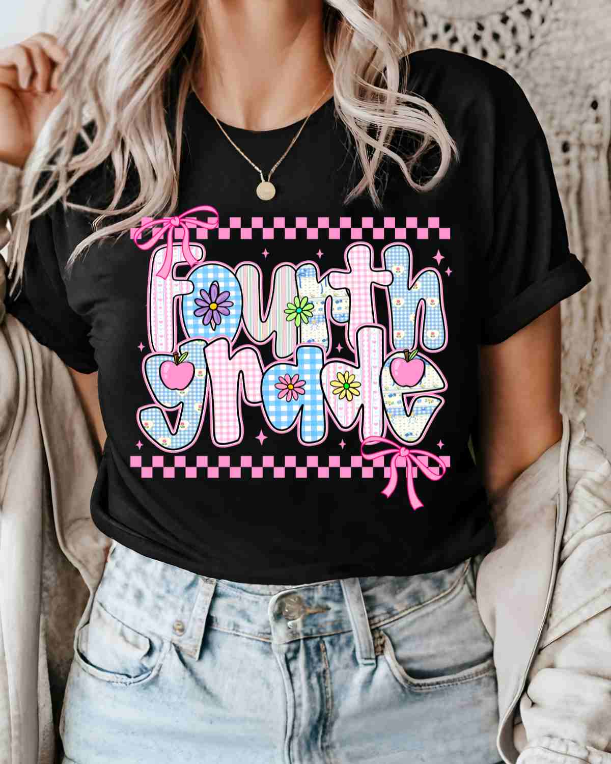 Grade Pink Checkered Coquette Bows DTF Transfer