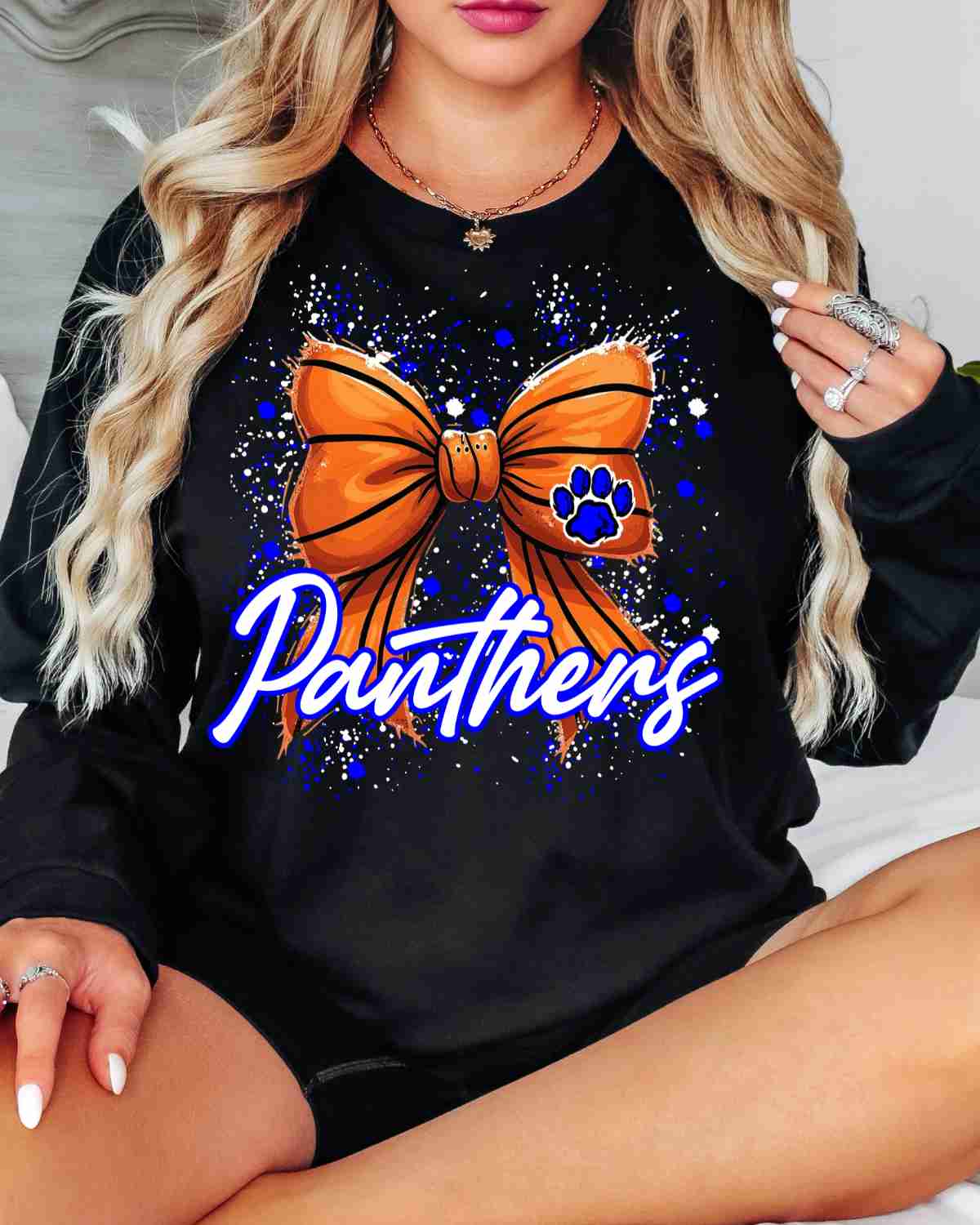 Panthers Basketball Bow Splatter DTF Transfer