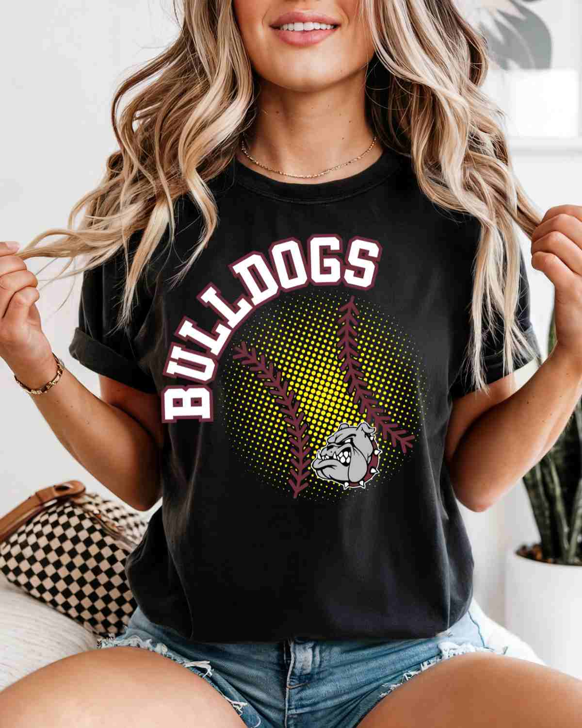 Bulldogs Softball Halftone Ball DTF Transfer - Rustic Grace Heat Transfer Company