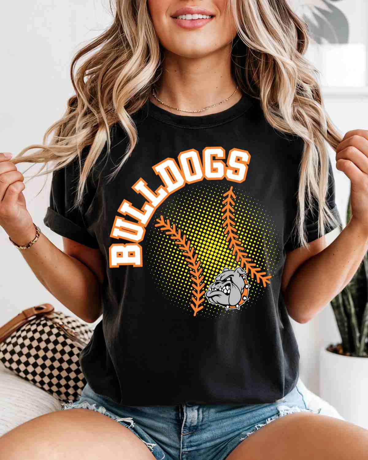 Bulldogs Softball Halftone Ball DTF Transfer - Rustic Grace Heat Transfer Company