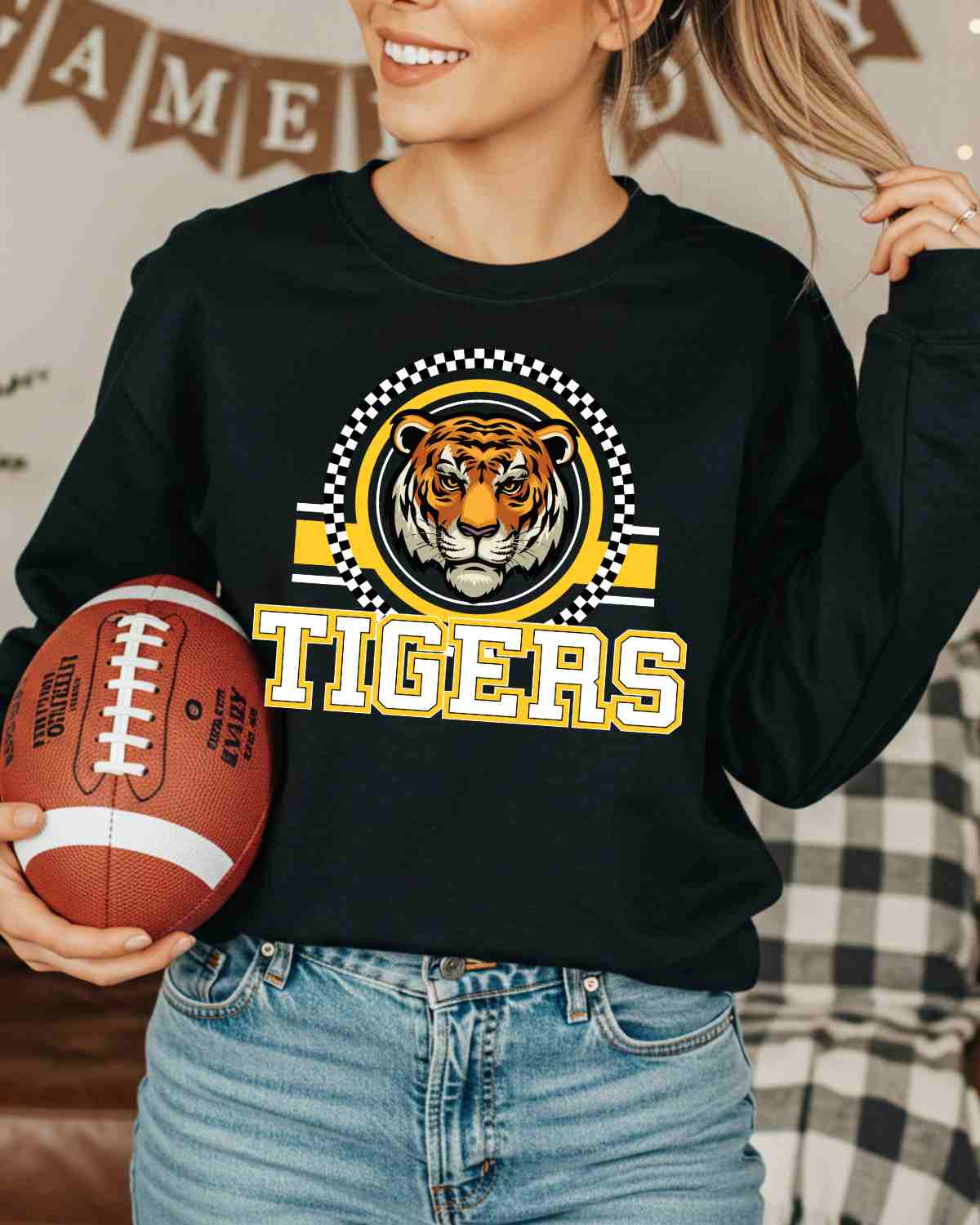 Tigers Checkered Circle Logo DTF Transfer - Rustic Grace Heat Transfer Company