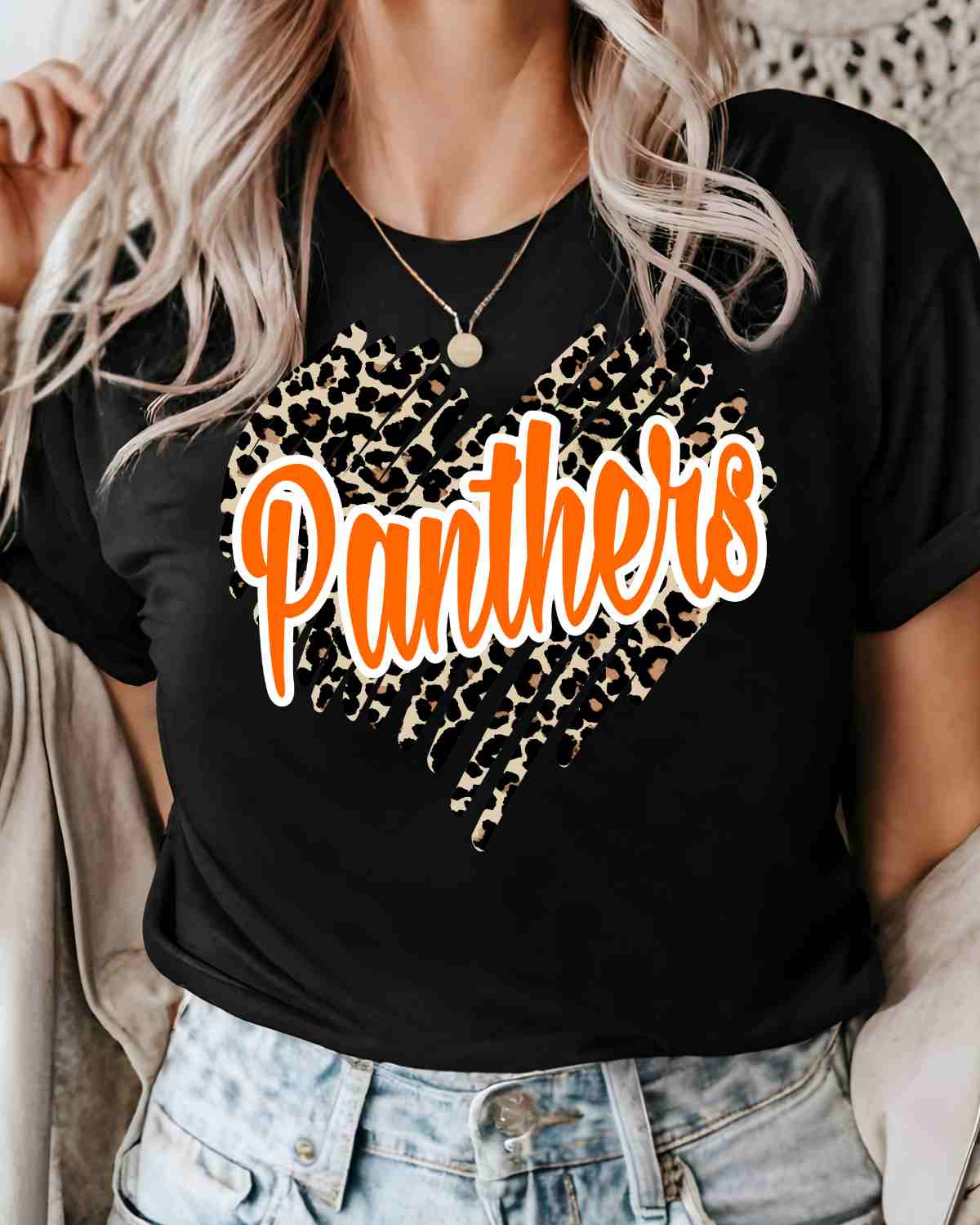 Panthers Scribble Heart DTF Transfer