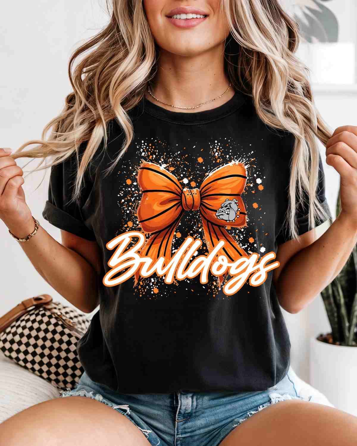 Bulldogs Basketball Bow Splatter DTF Transfer