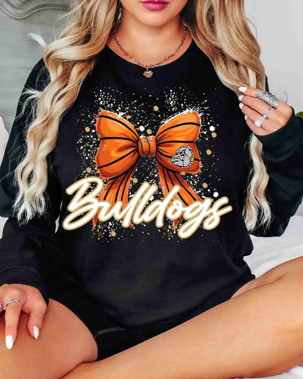 Bulldogs Basketball Bow Splatter DTF Transfer - Rustic Grace Heat Transfer Company