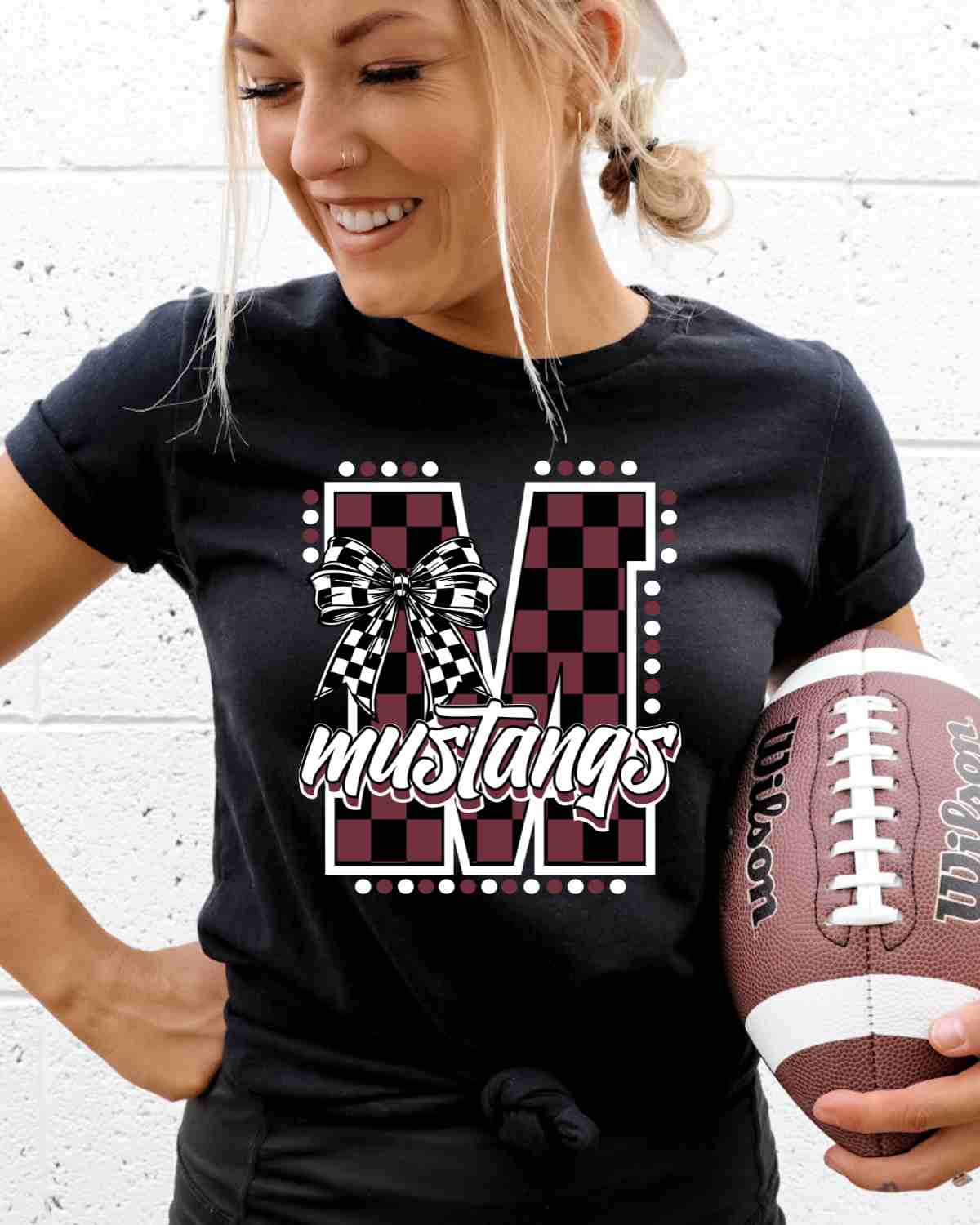 Mustangs Checkered Letter Bow DTF Transfer