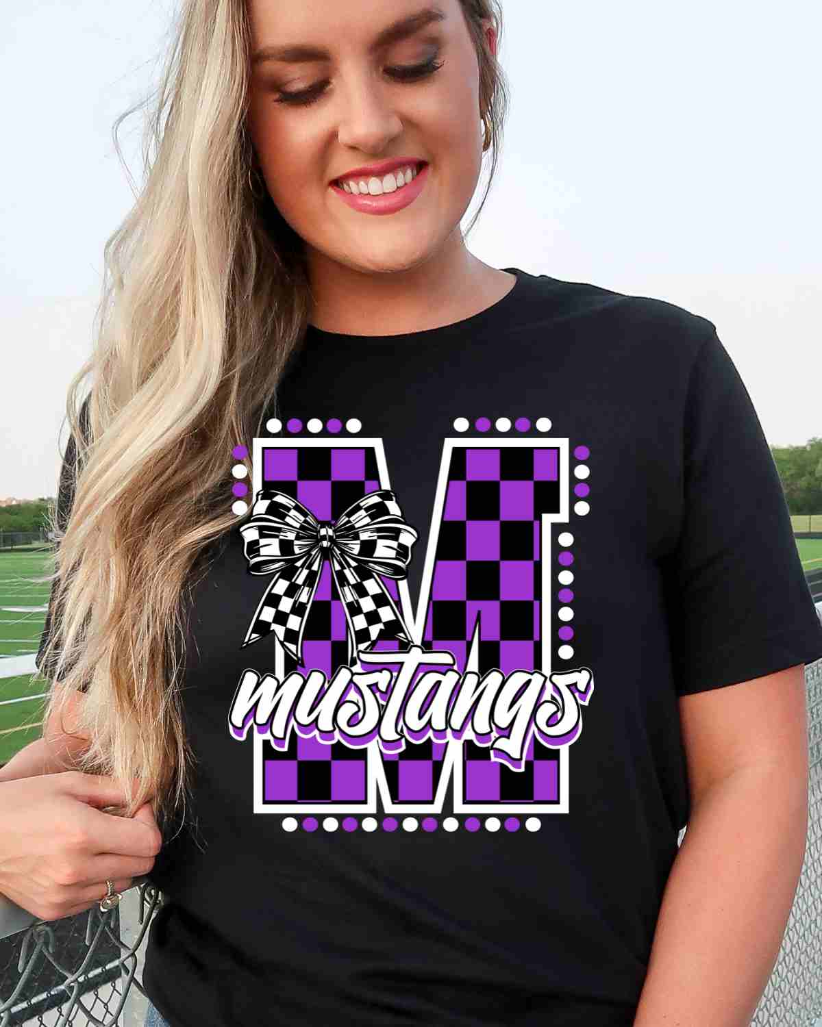 Mustangs Checkered Letter Bow DTF Transfer