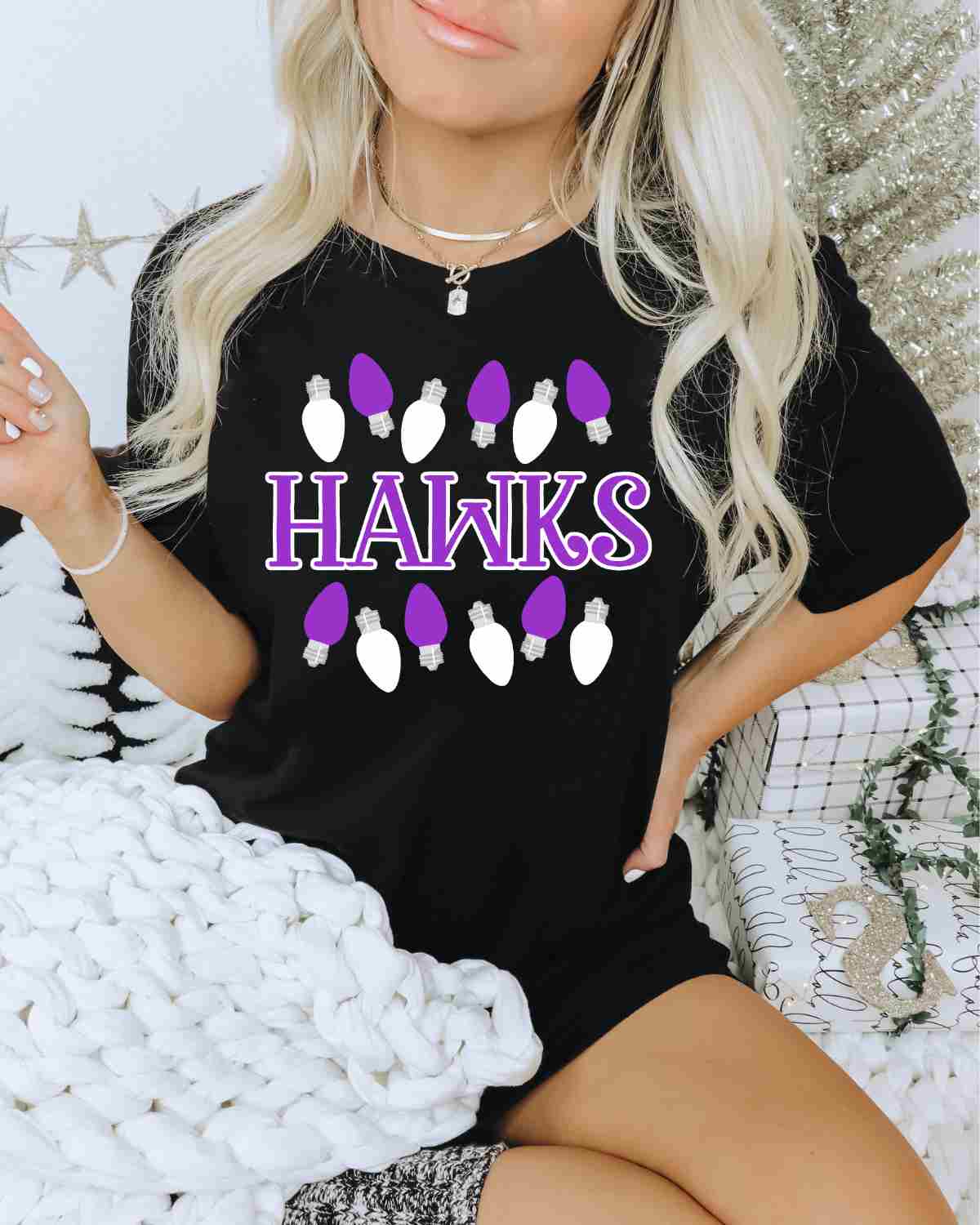 Hawks Christmas Lights DTF Transfer