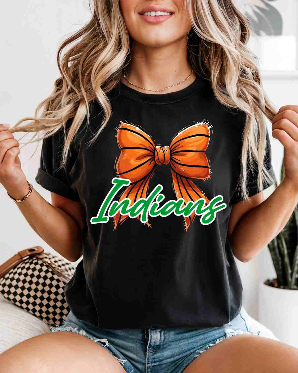 Indians Basketball Coquette Bow DTF Transfer - Rustic Grace Heat Transfer Company