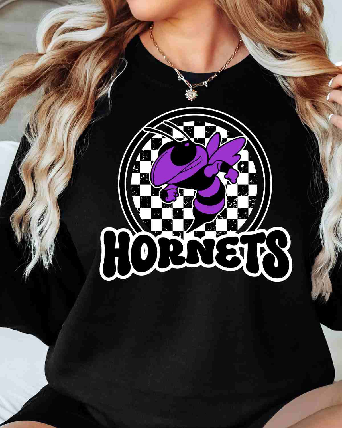 Hornets Checkered Circle Mascot DTF Transfer