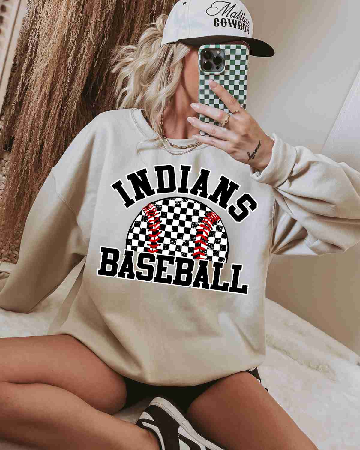 Indians Baseball Checkered Ball DTF Transfer