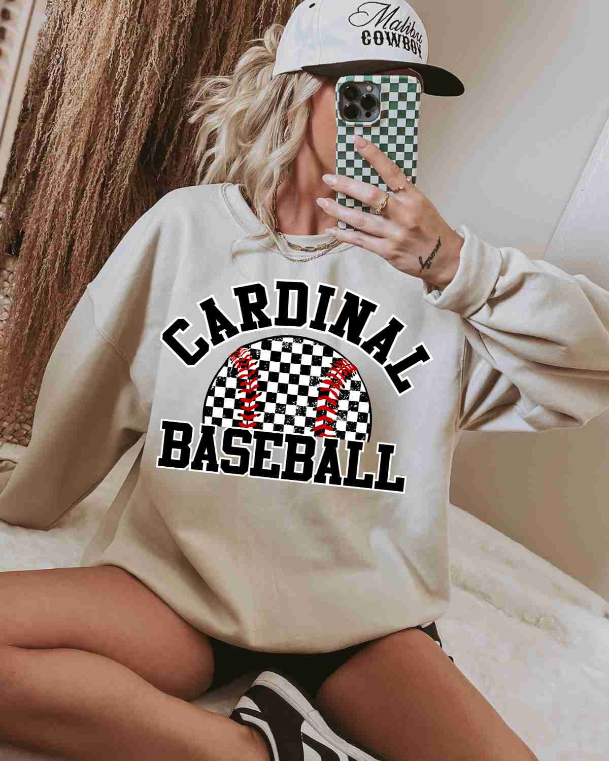 Cardinal Baseball Checkered Ball DTF Transfer