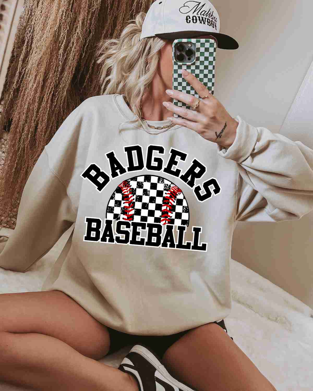 Badgers Baseball Checkered Ball DTF Transfer