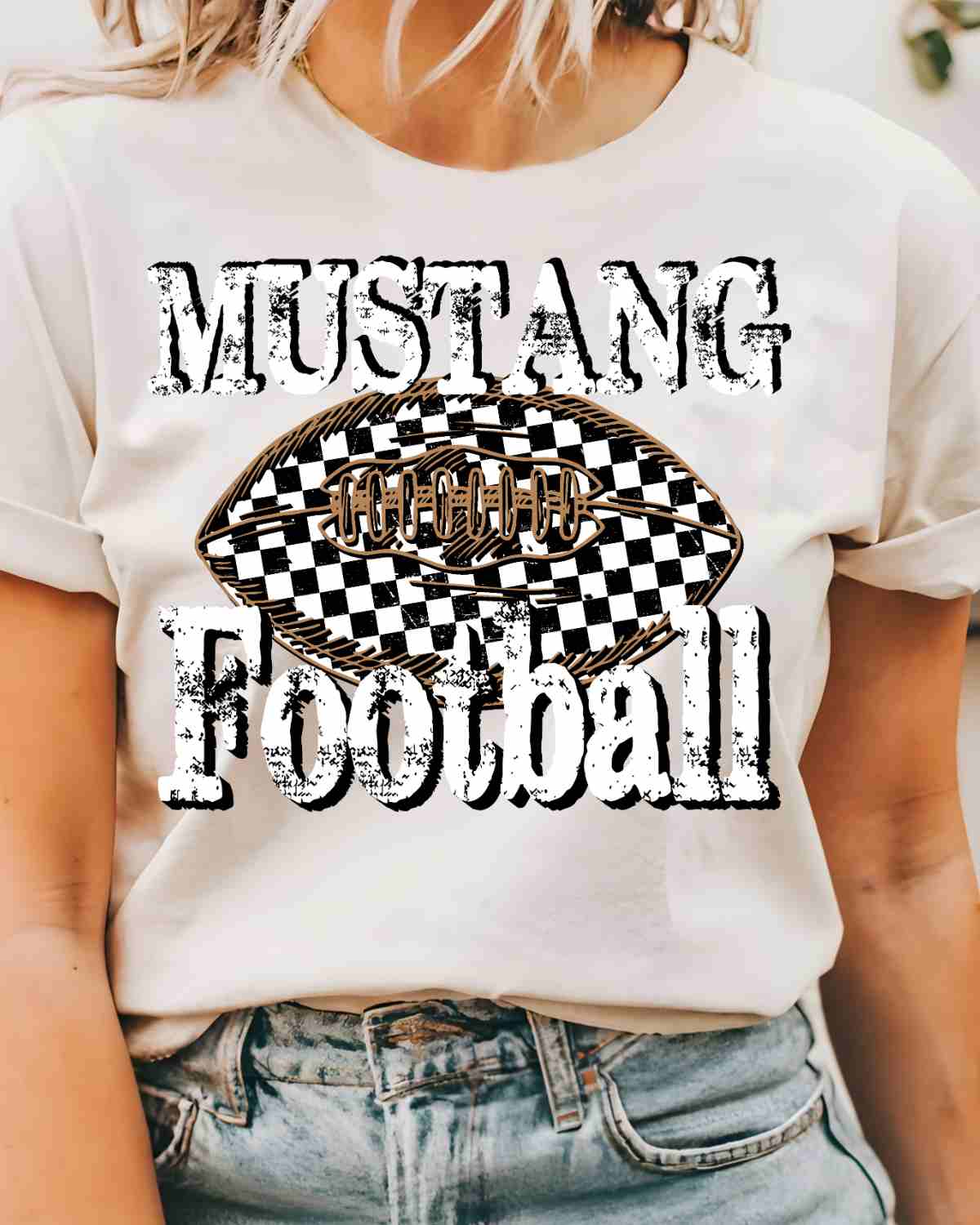 Mustang Football Checkered DTF Transfer