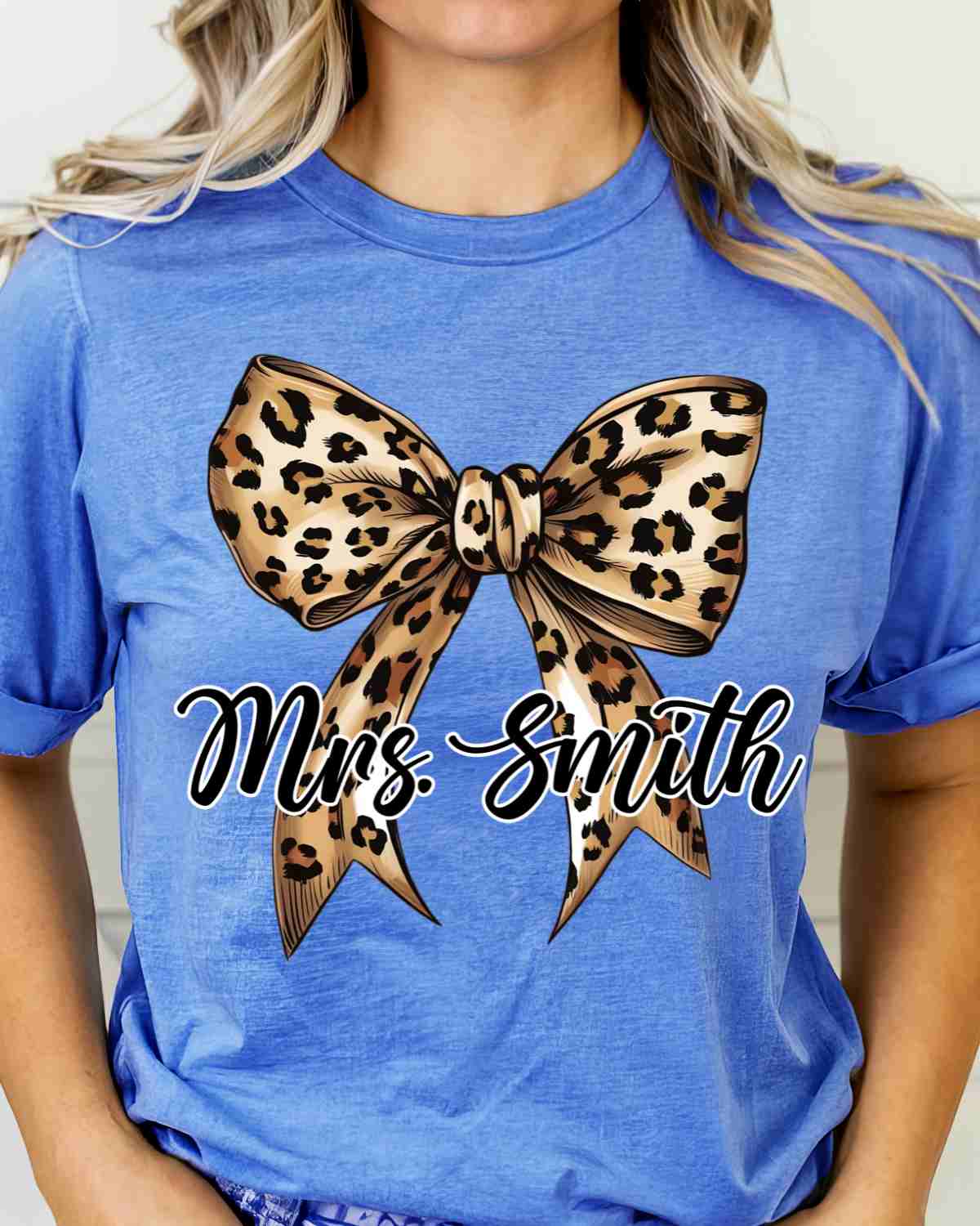Custom Name Leopard Bow DTF Transfer - Rustic Grace Heat Transfer Company