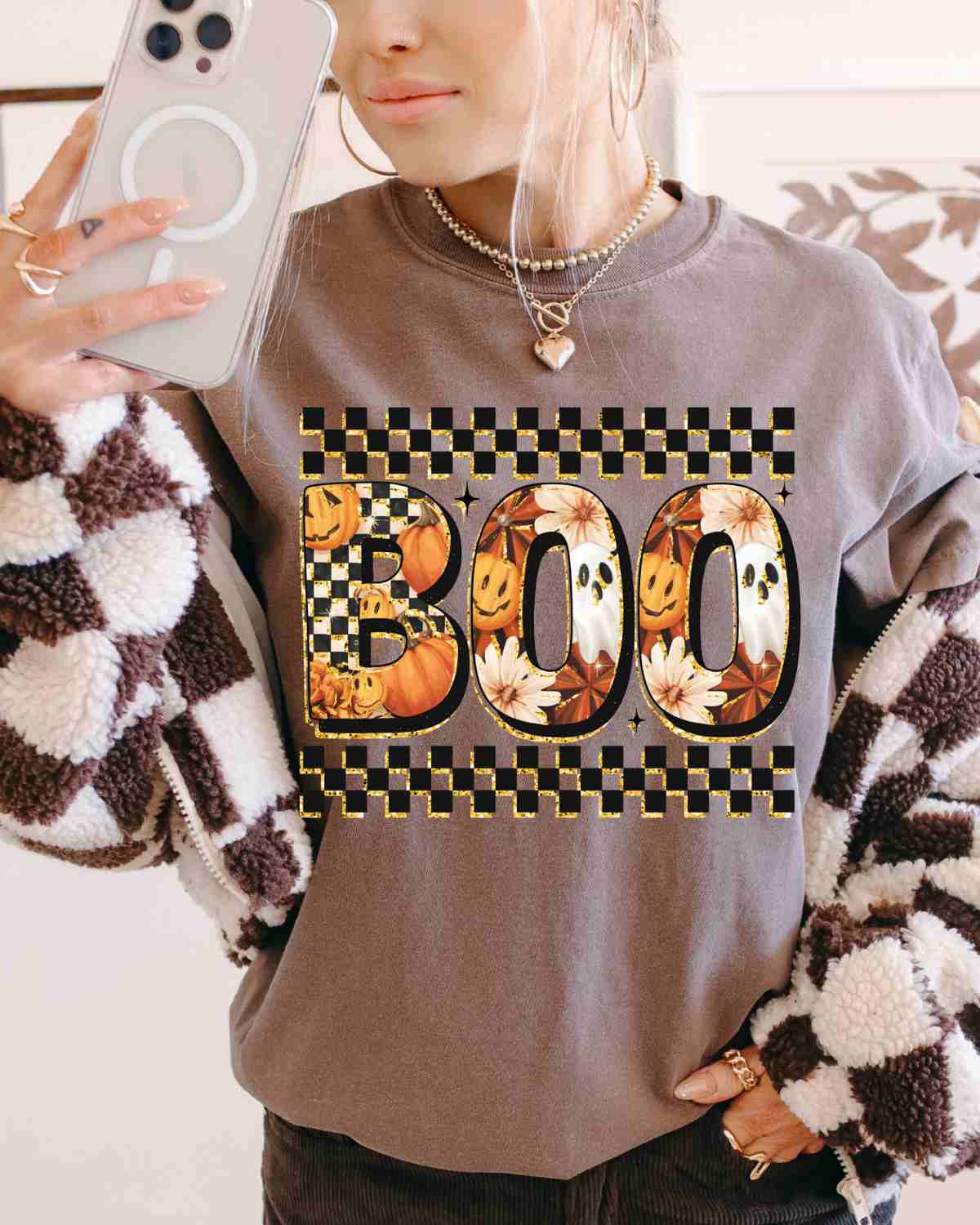 Fall Checkered Boo DTF Transfer