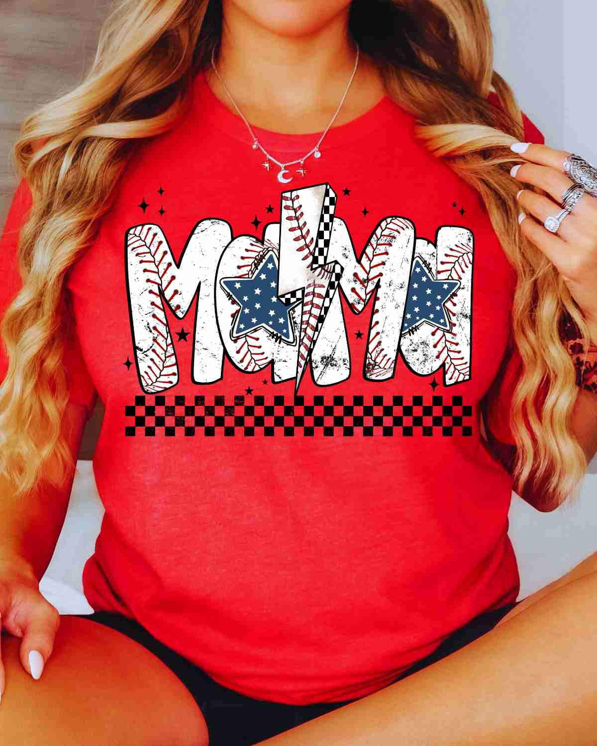 Baseball Mama Checkered Bolt DTF Transfer
