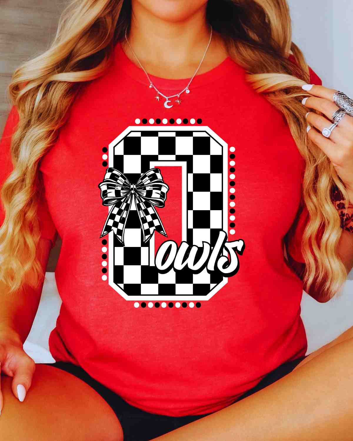 Owls Checkered Letter Bow DTF Transfer
