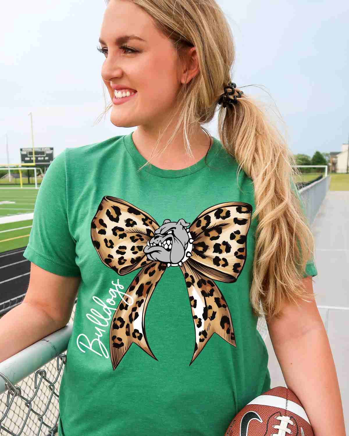 Bulldogs Leopard Bow DTF Transfer - Rustic Grace Heat Transfer Company