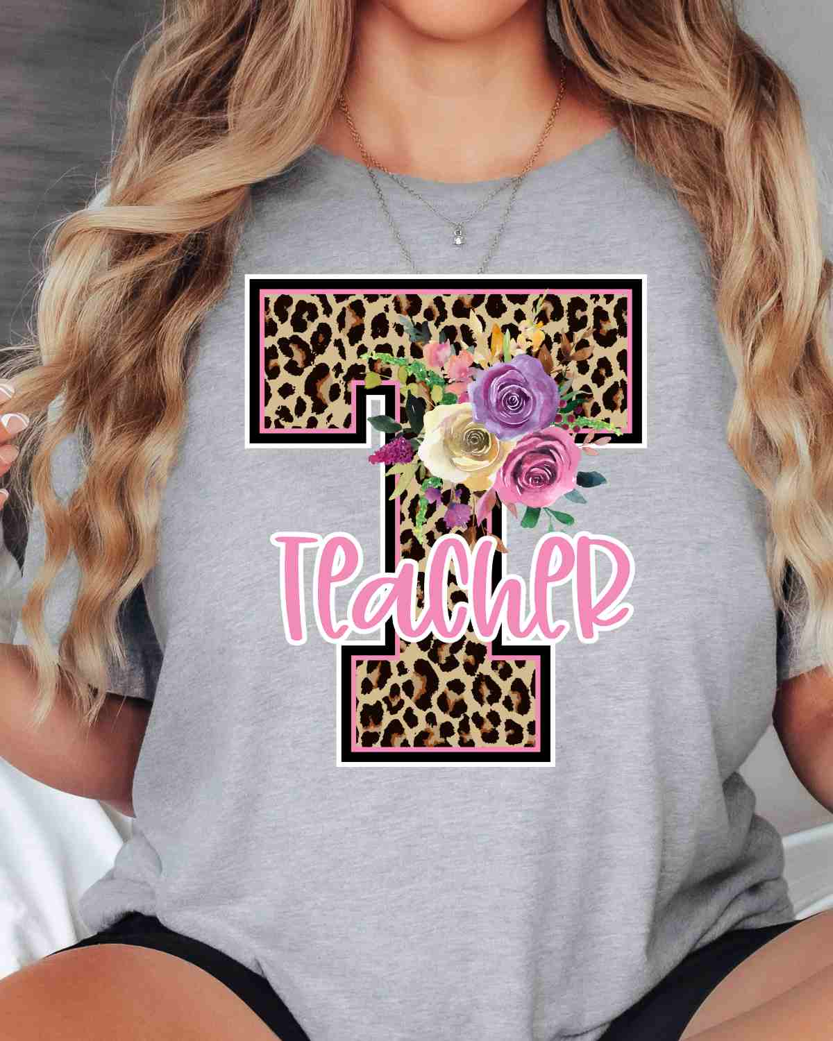 Leopard Teacher Floral Transfer
