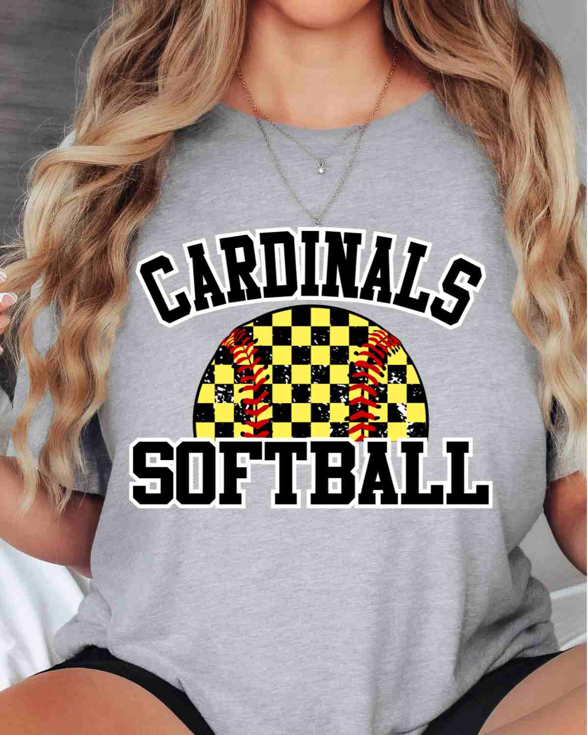 Cardinals Softball Checkered Ball DTF Transfer