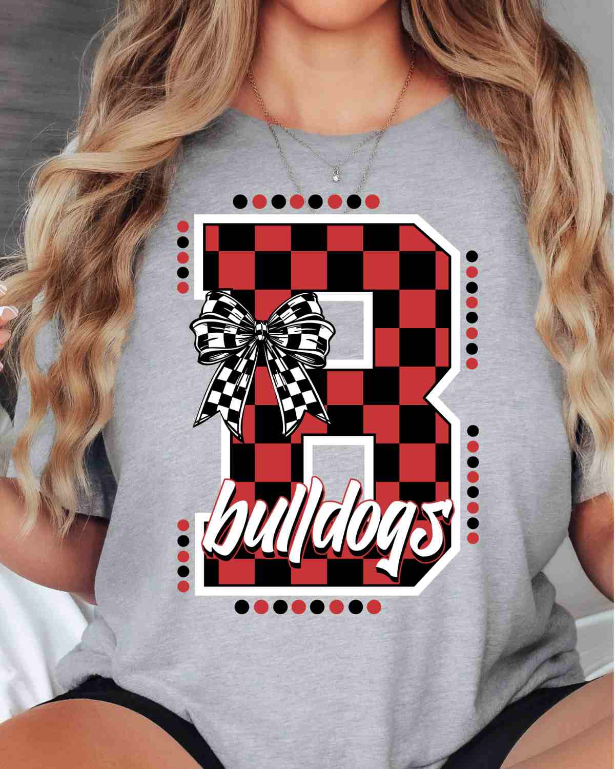 Bulldogs Checkered Letter Bow DTF Transfer