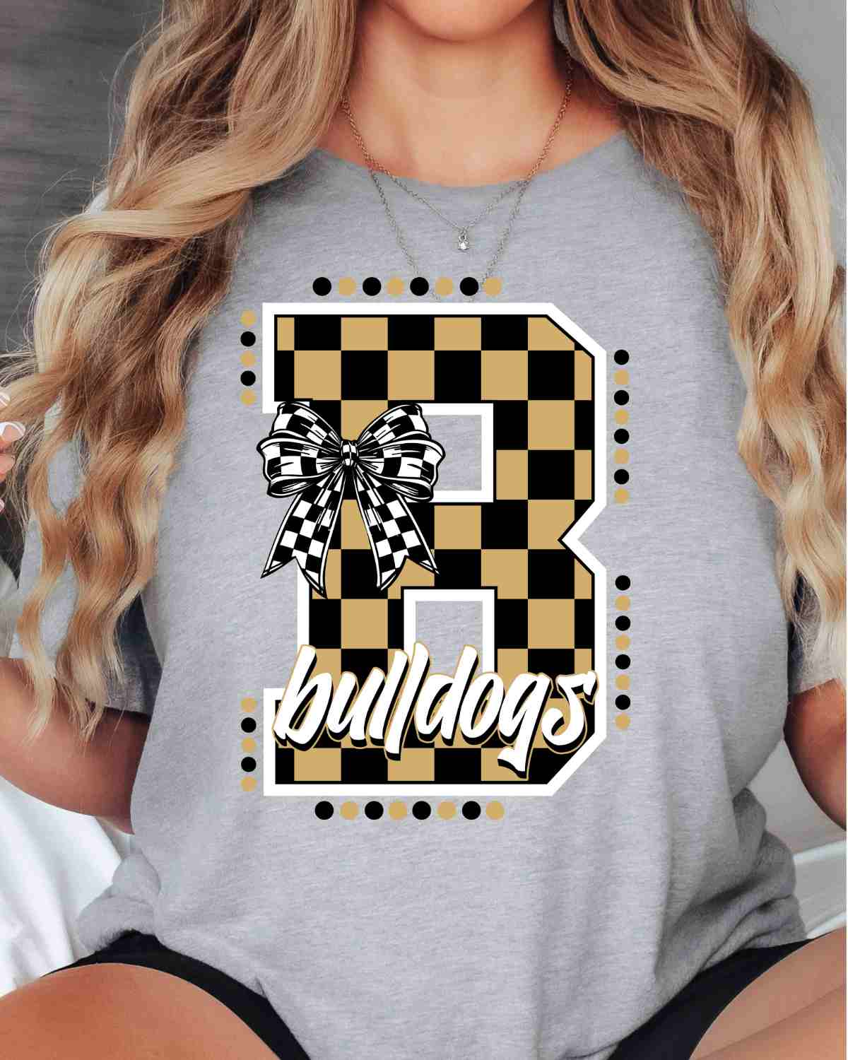 Bulldogs Checkered Letter Bow DTF Transfer