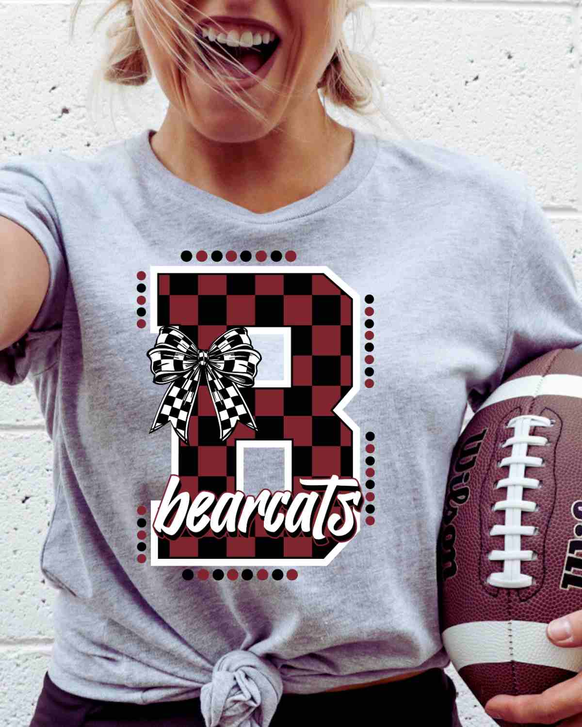 Bearcats Checkered Letter Bow DTF Transfer